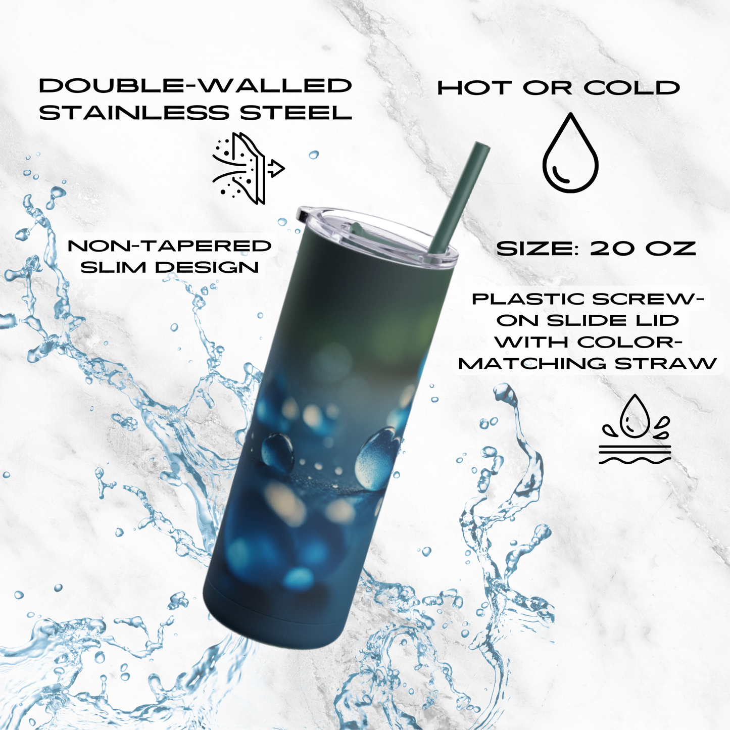 Blue Love Drops 20oz Skinny Tumbler - With Straw