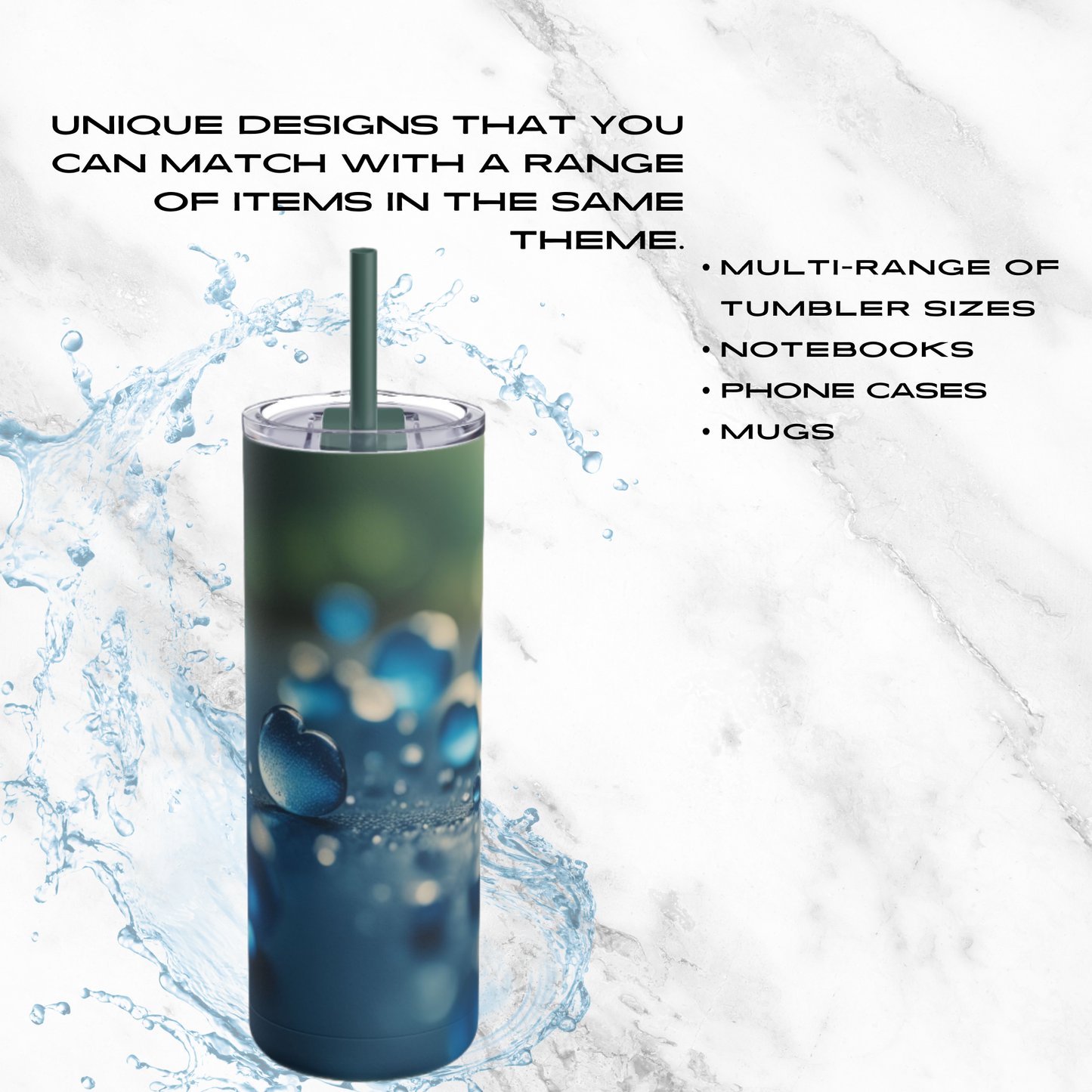 Blue Love Drops 20oz Skinny Tumbler - With Straw
