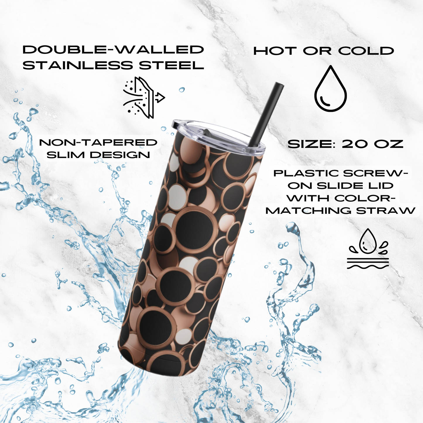 Copper Chic 20oz Skinny Tumbler - With Straw