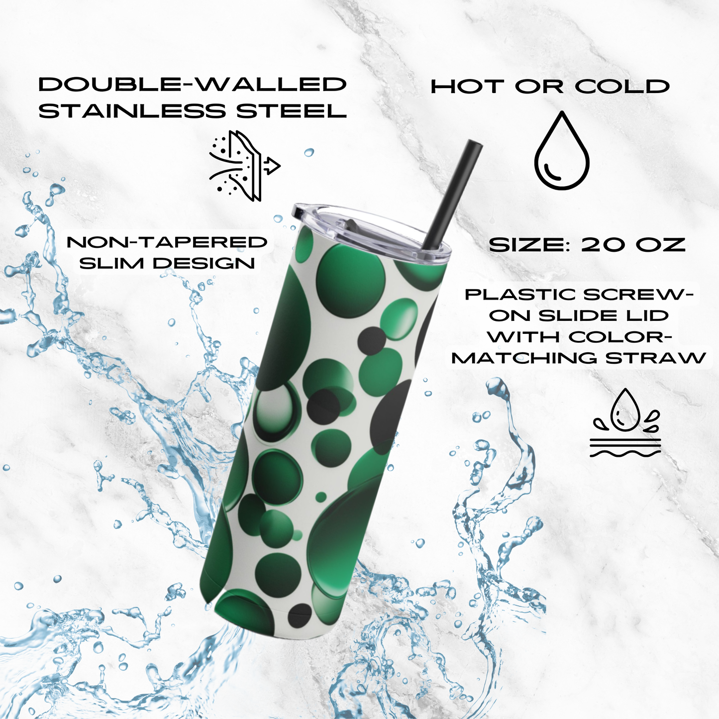 Emerald Bubbles 20oz Skinny Tumbler - With Straw