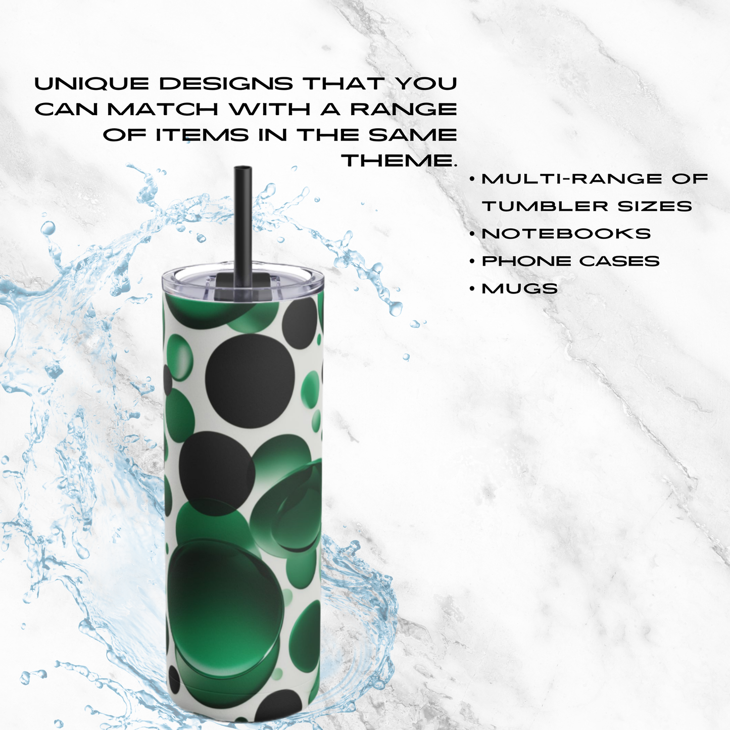 Emerald Bubbles 20oz Skinny Tumbler - With Straw