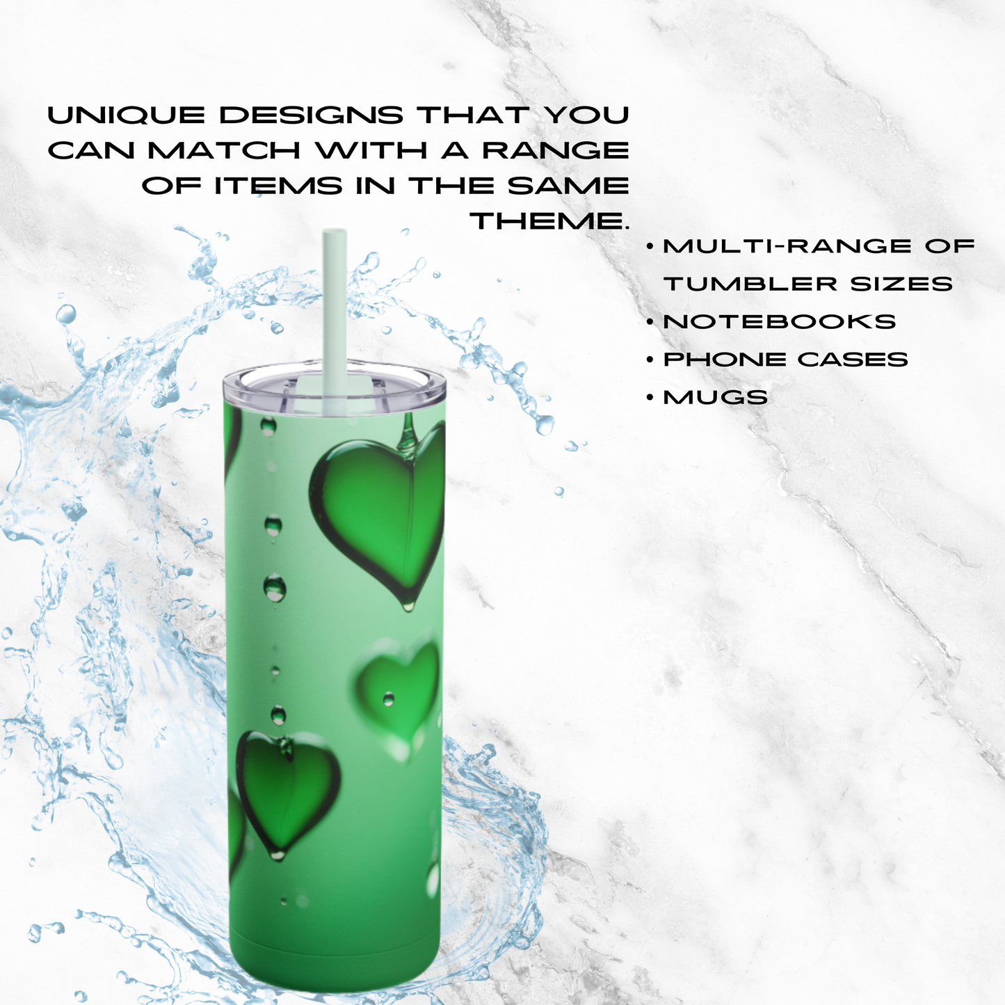Emerald Heart Drops 20oz Skinny Tumbler - With Straw