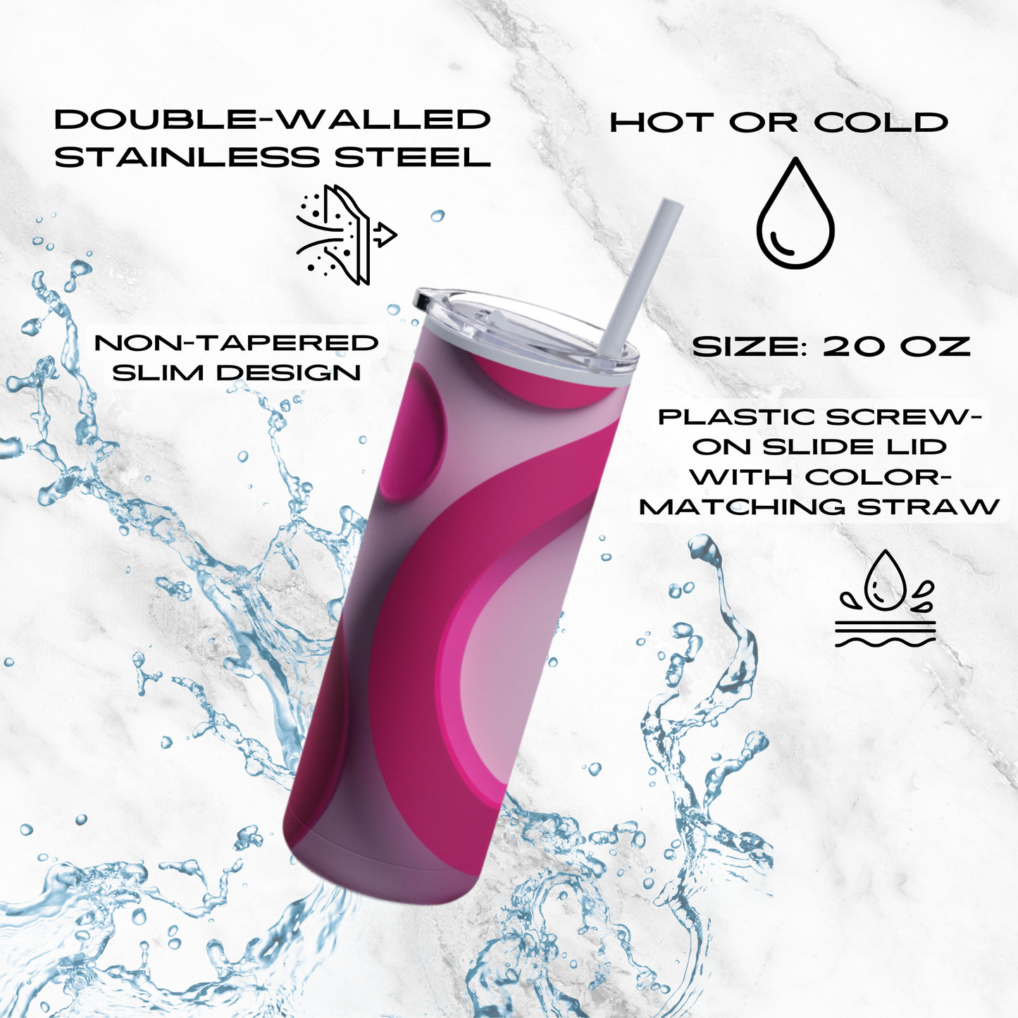 Fuchsia Fusion 20oz Skinny Tumbler - With Straw