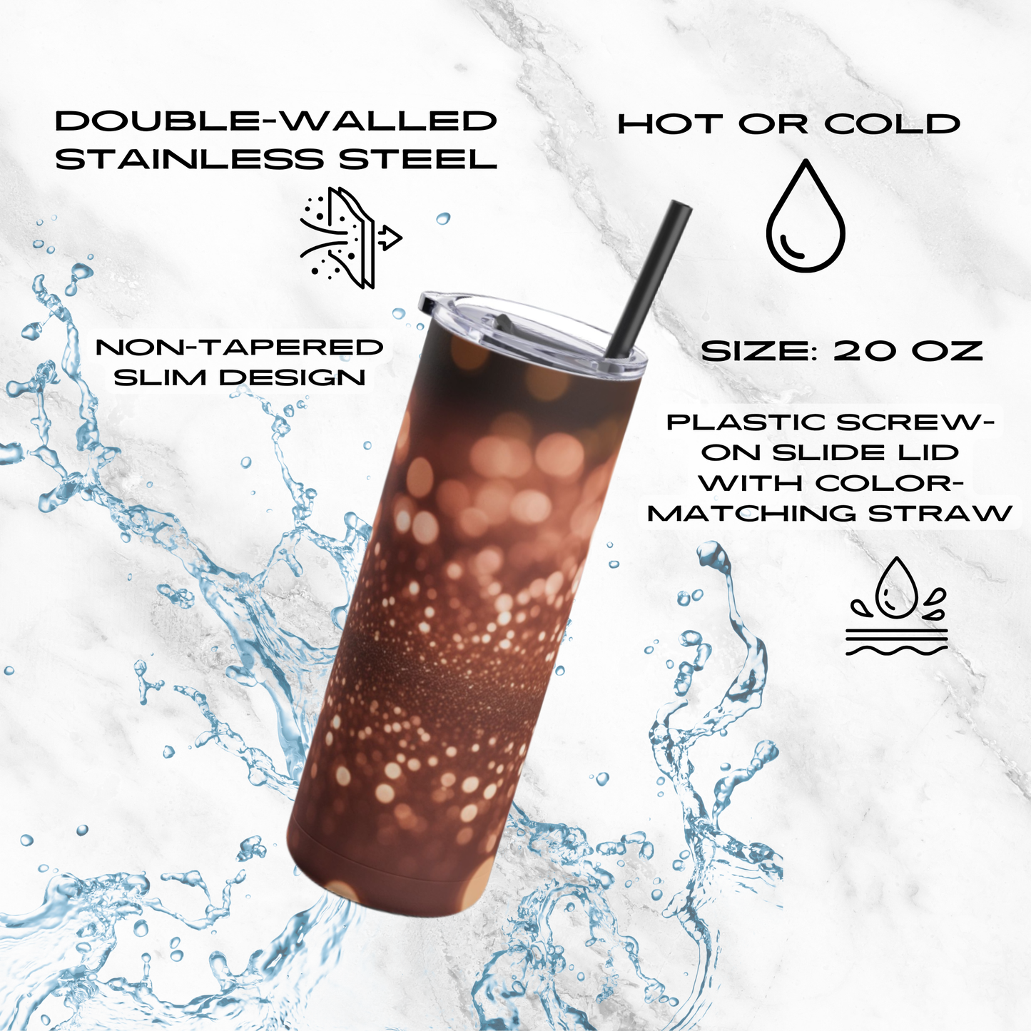 Glowing Stardust 20oz Skinny Tumbler - With Straw