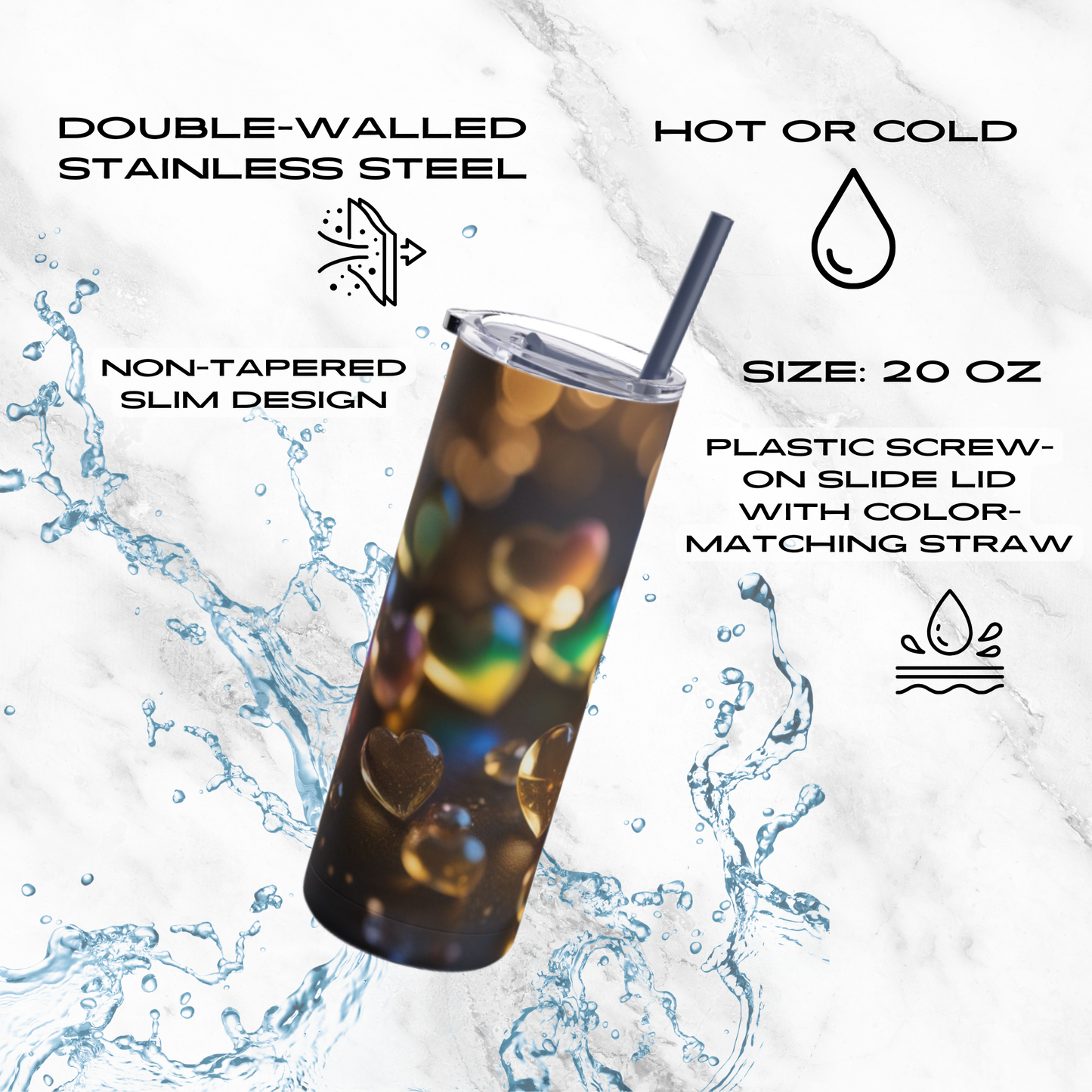 Golden Love Glow 20oz Skinny Tumbler - With Straw