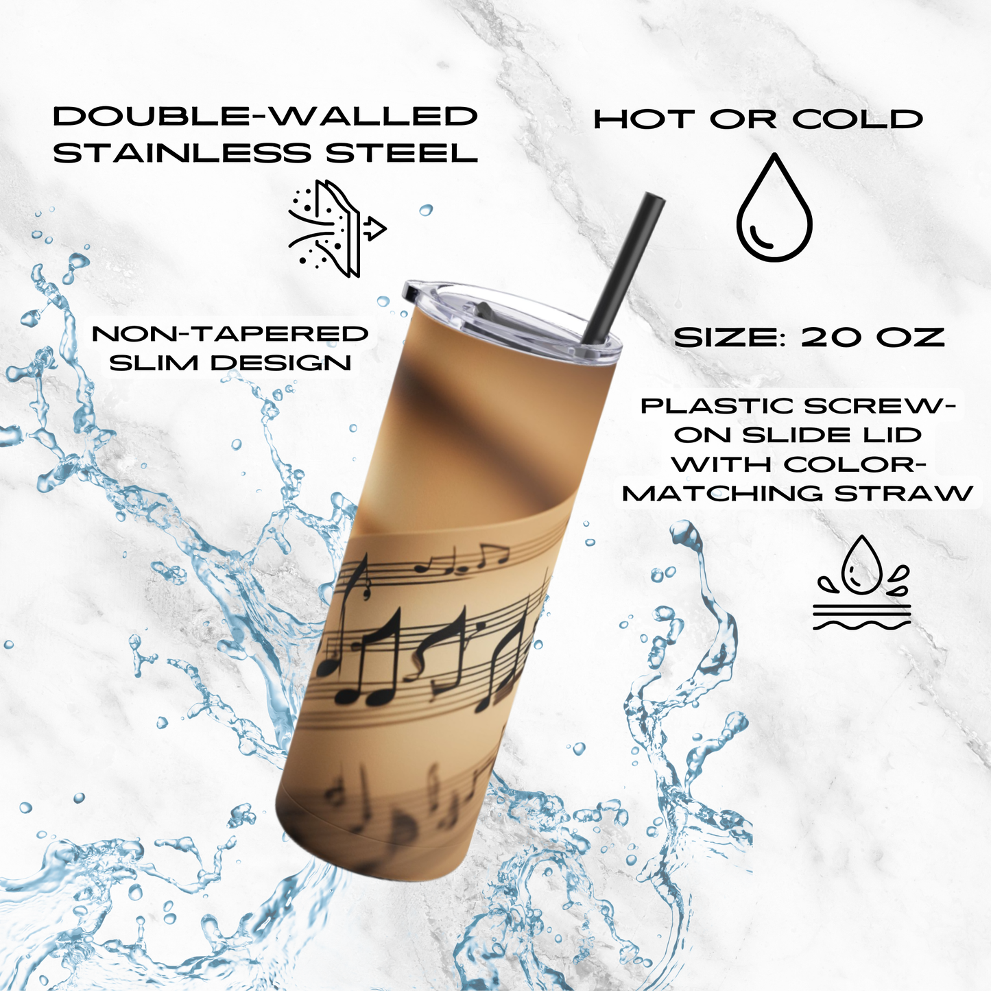 Harmonic Script 20oz Skinny Tumbler - With Straw