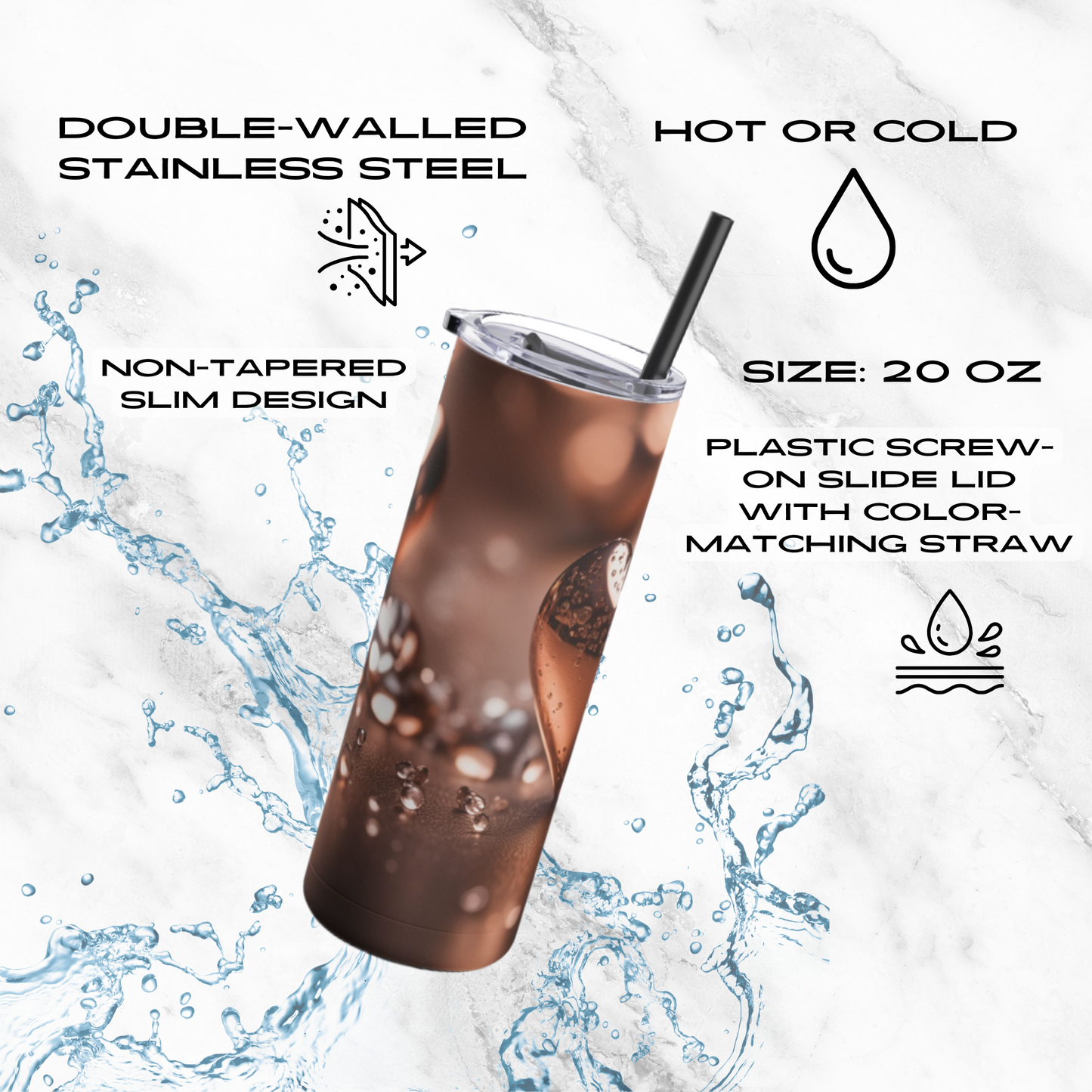 Heart of Bronze 20oz Skinny Tumbler - With Straw