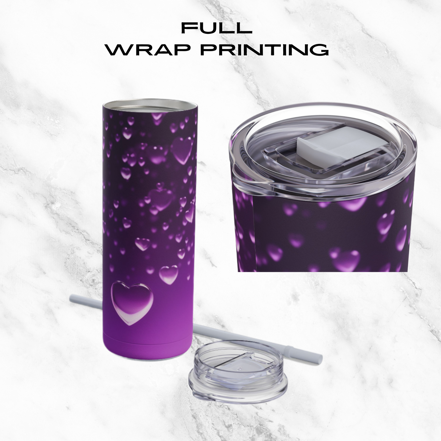 Purple Heart Shower 20oz Skinny Tumbler - With Straw