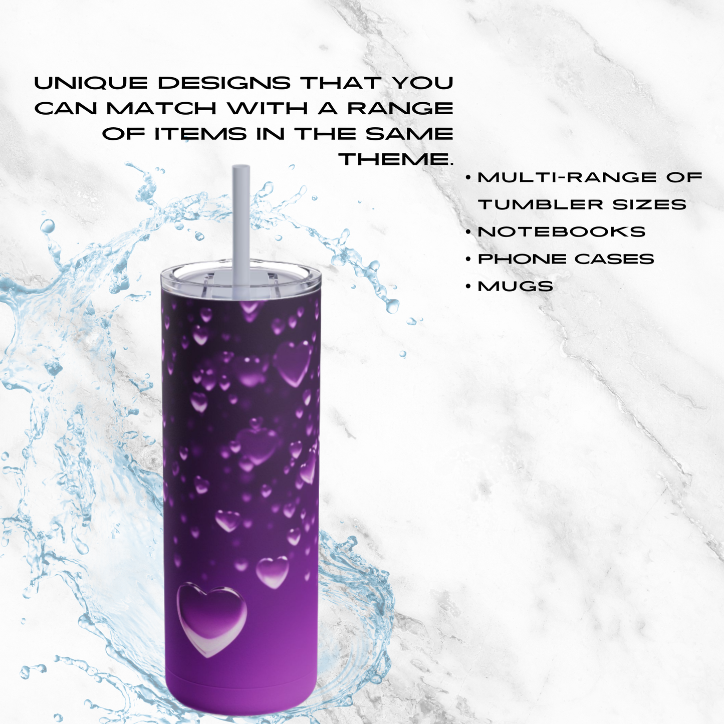 Purple Heart Shower 20oz Skinny Tumbler - With Straw