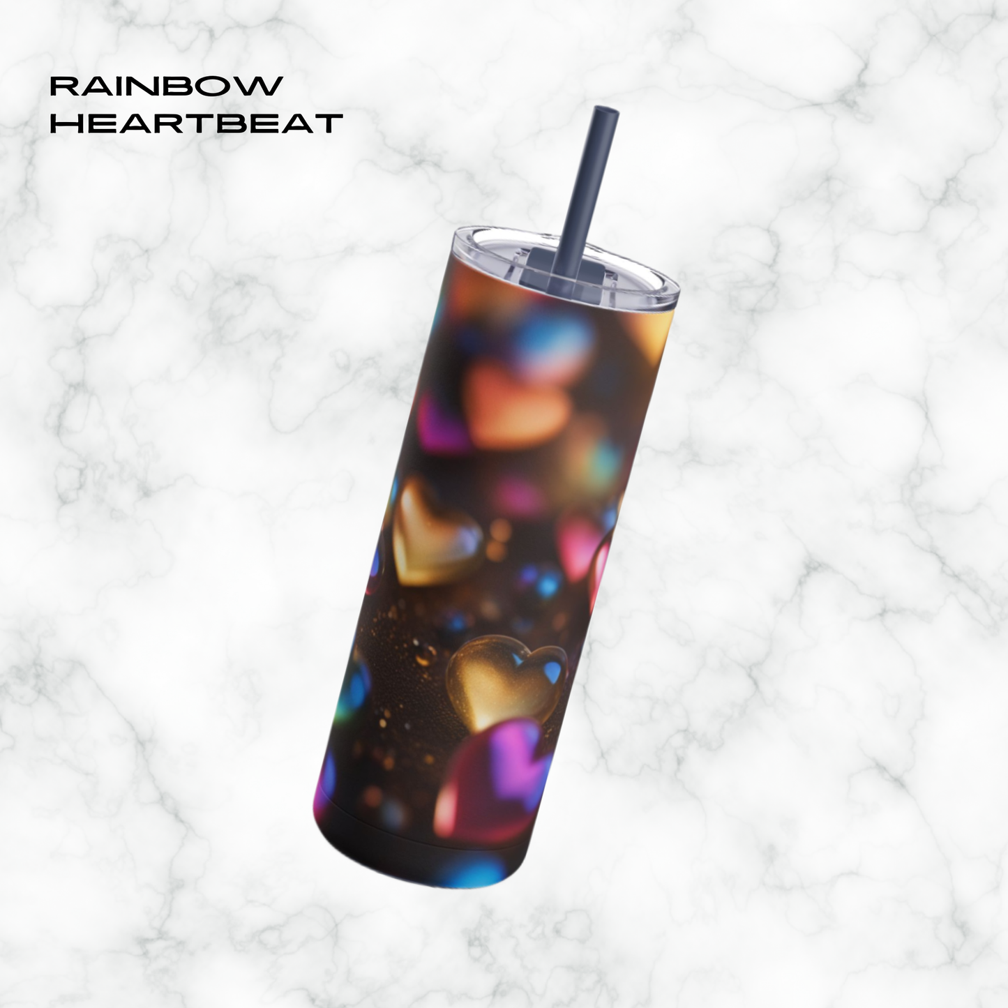 Rainbow Heartbeat 20oz Skinny Tumbler - With Straw