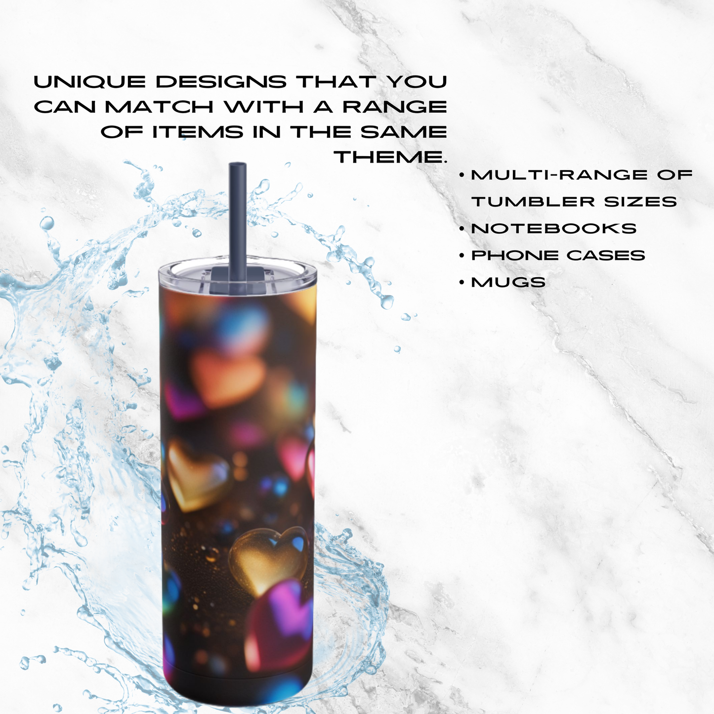Rainbow Heartbeat 20oz Skinny Tumbler - With Straw