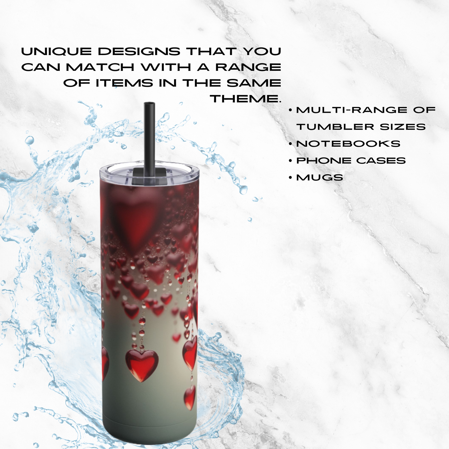 Red Heart Rain 20oz Skinny Tumbler - With Straw