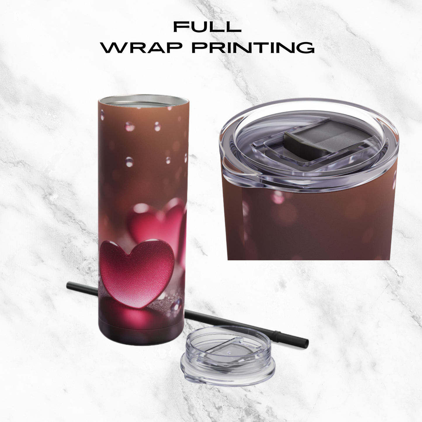 Romantic Heart Splash 20oz Skinny Tumbler - With Straw