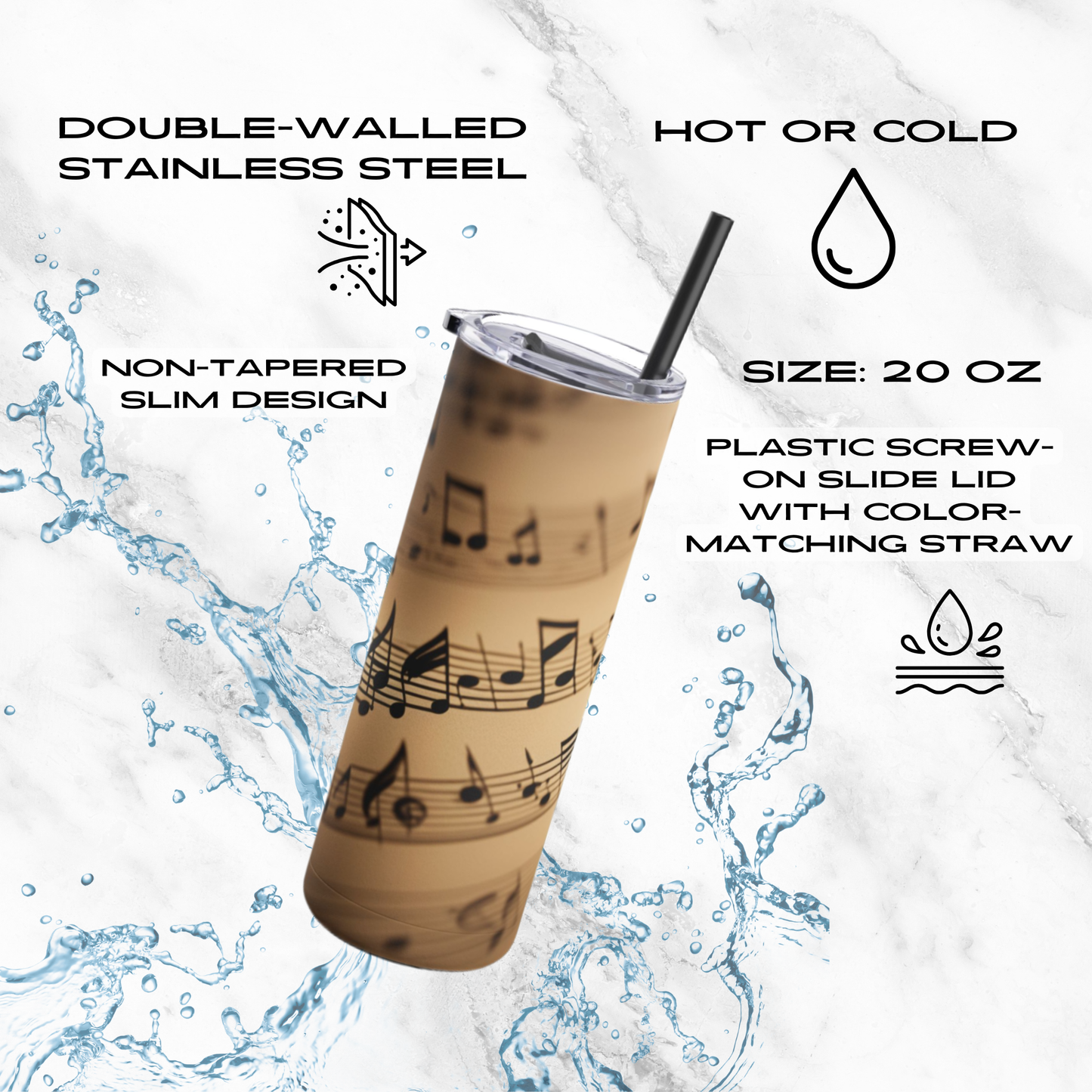 Symphony of Notes 20oz Skinny Tumbler - With Straw