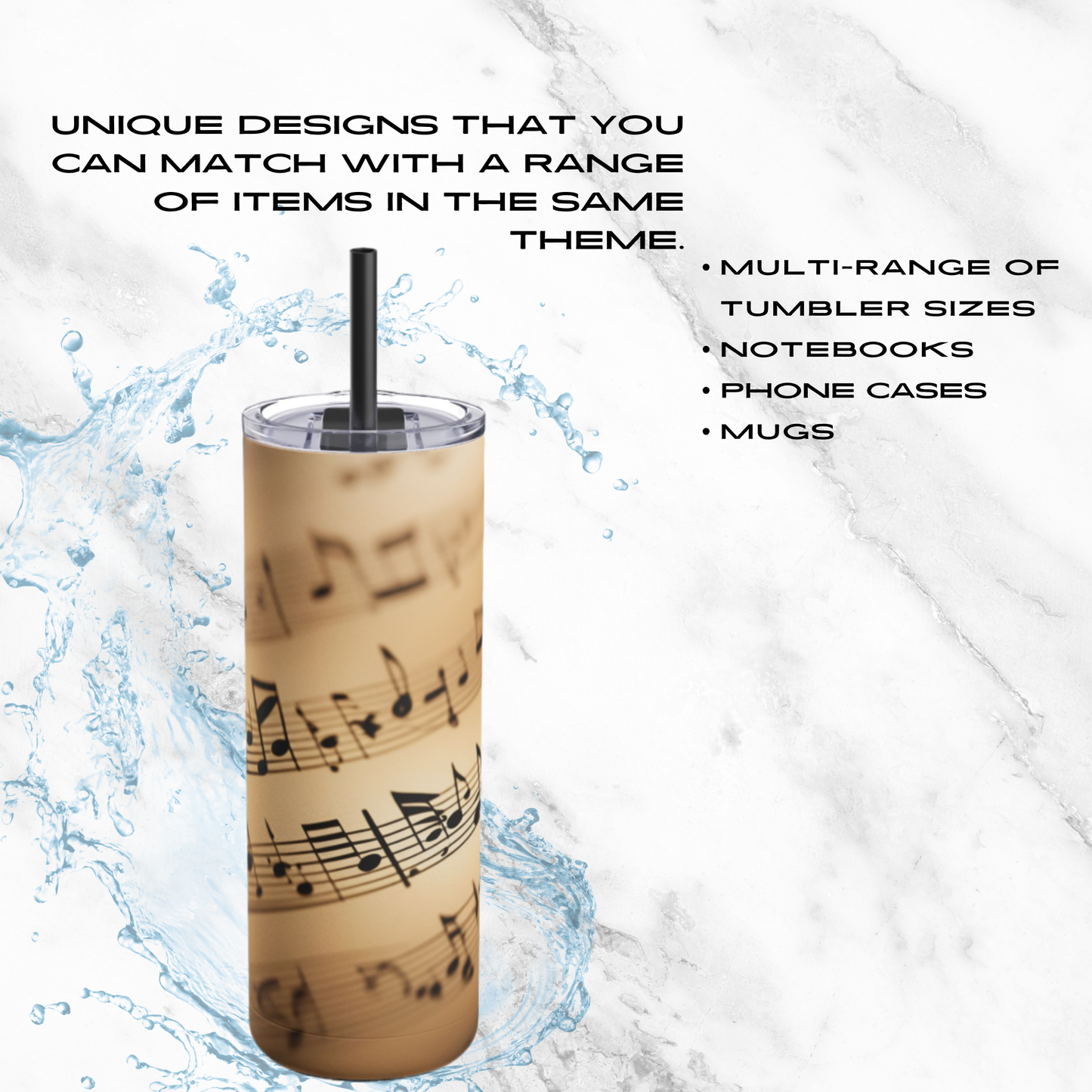 Symphony of Notes 20oz Skinny Tumbler - With Straw