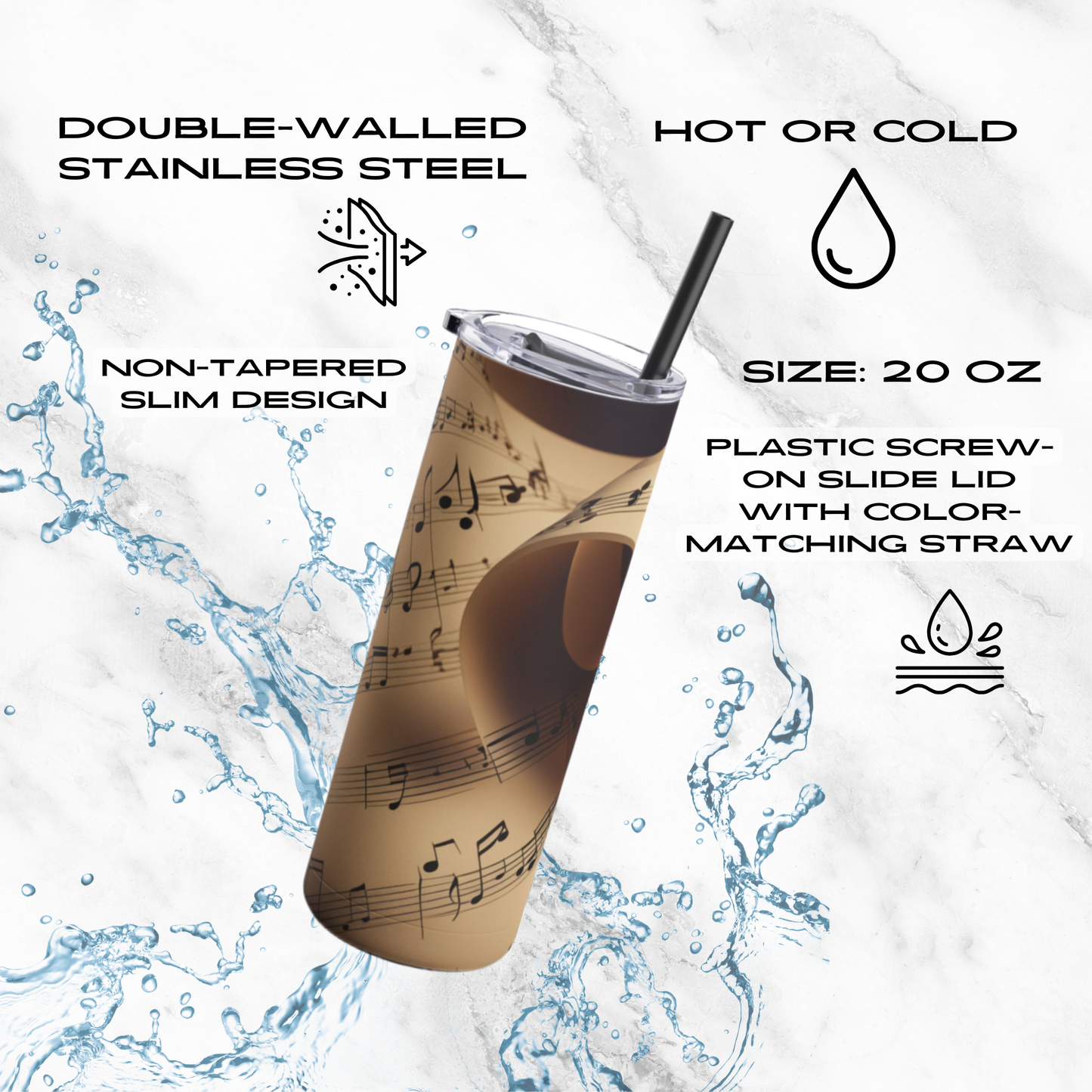 Golden Harmony 20oz Skinny Tumbler - With Straw