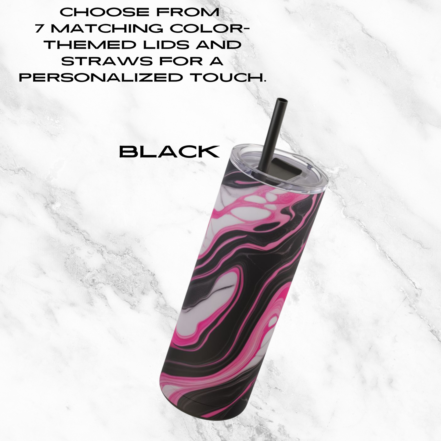 Pink Marble Rush 20oz Skinny Tumbler - With Straw