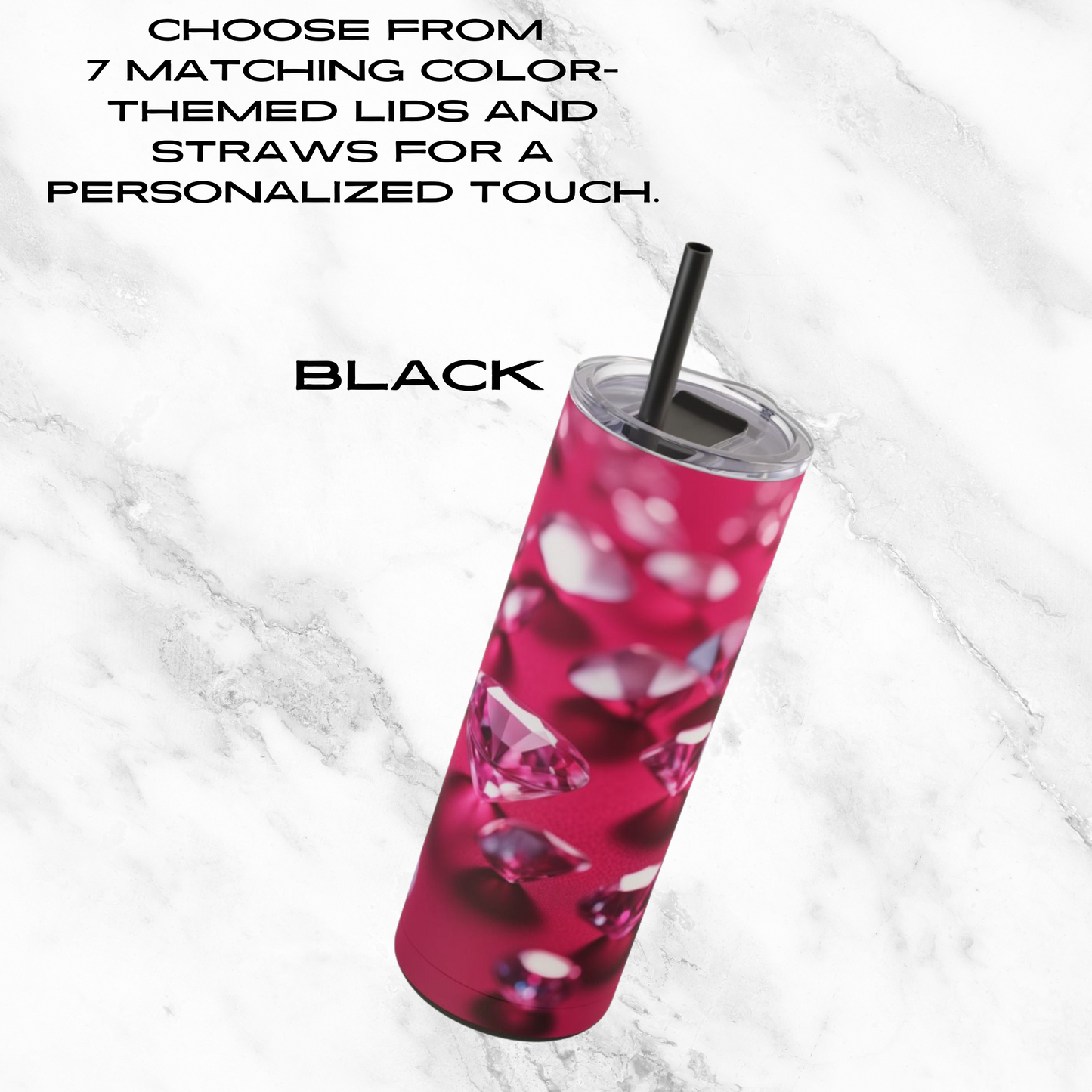Pink Diamond Sparkle 20oz Skinny Tumbler - With Straw