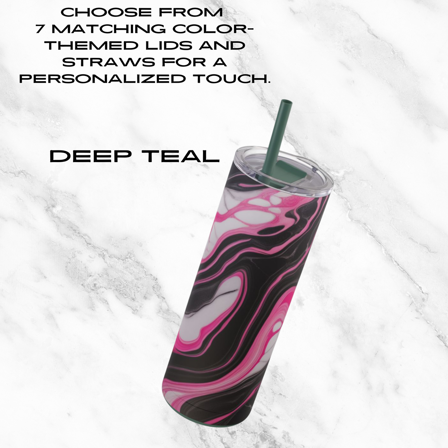 Pink Marble Rush 20oz Skinny Tumbler - With Straw