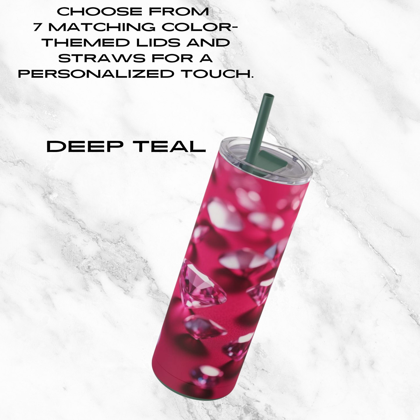 Pink Diamond Sparkle 20oz Skinny Tumbler - With Straw
