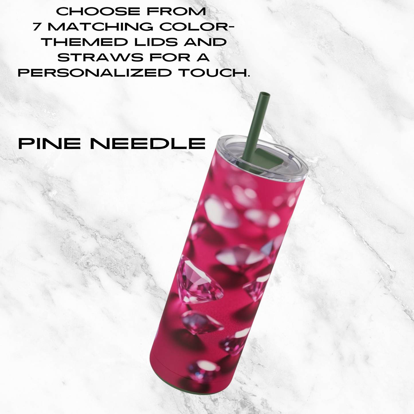 Pink Diamond Sparkle 20oz Skinny Tumbler - With Straw