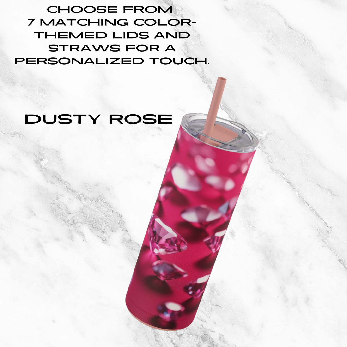 Pink Diamond Sparkle 20oz Skinny Tumbler - With Straw