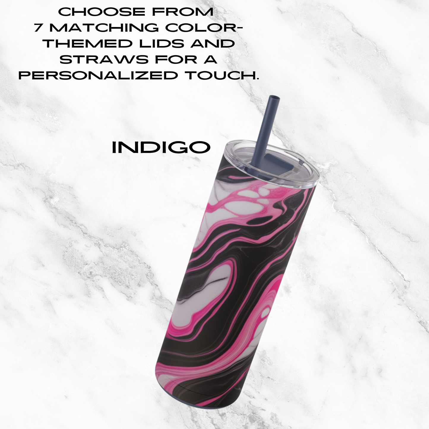 Pink Marble Rush 20oz Skinny Tumbler - With Straw