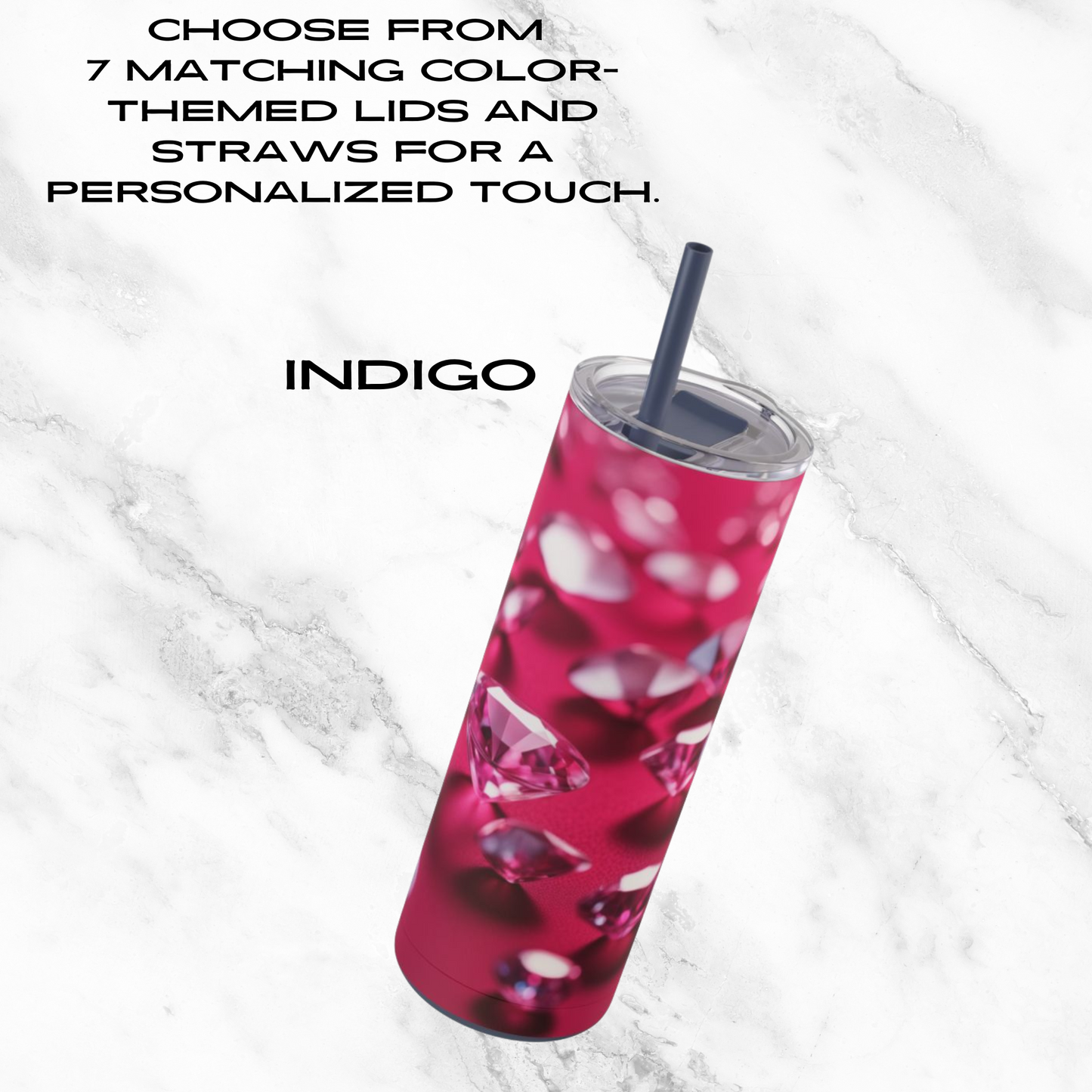 Pink Diamond Sparkle 20oz Skinny Tumbler - With Straw