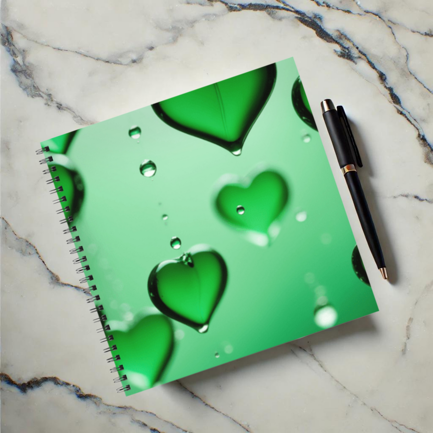 Emerald Heart Drops 8.5"x8.5" Hardcover Notebook