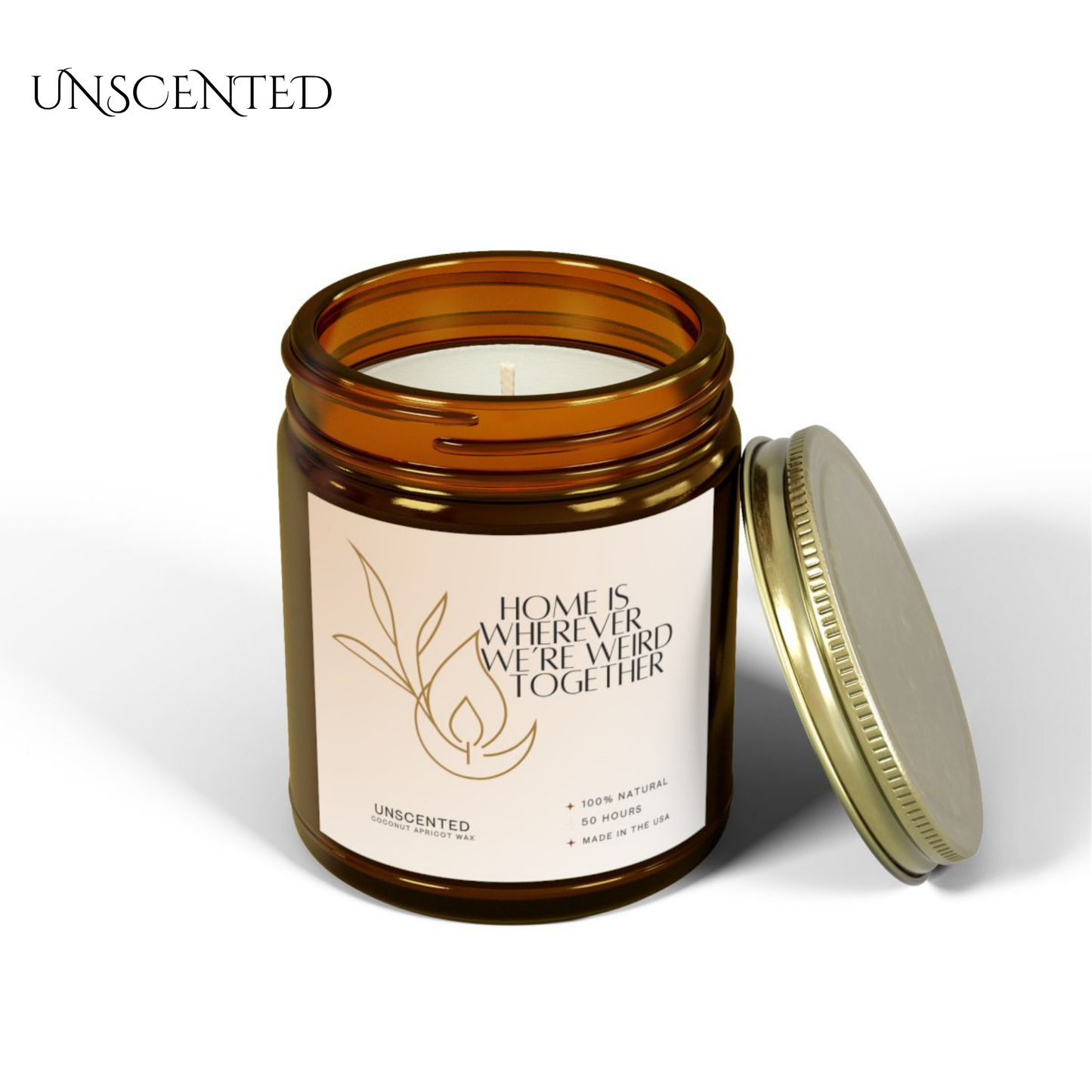 9oz Unscented Amber Candle – Home & Weird Together