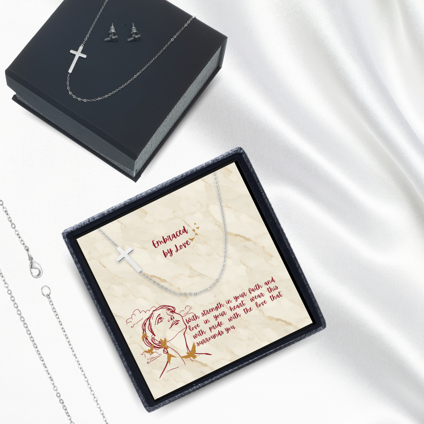 Embraced by Love - Sideways Cross Necklace and Earring Set