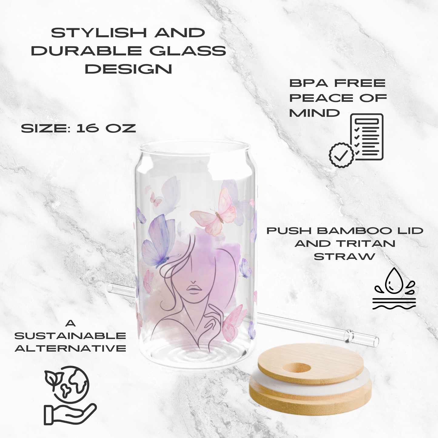 Butterfly Dreams 16oz Glass Tumbler | Soda Can