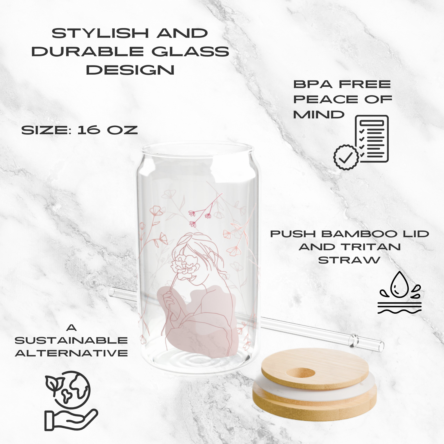 Floral Whispers 16oz Glass Tumbler | Soda Can