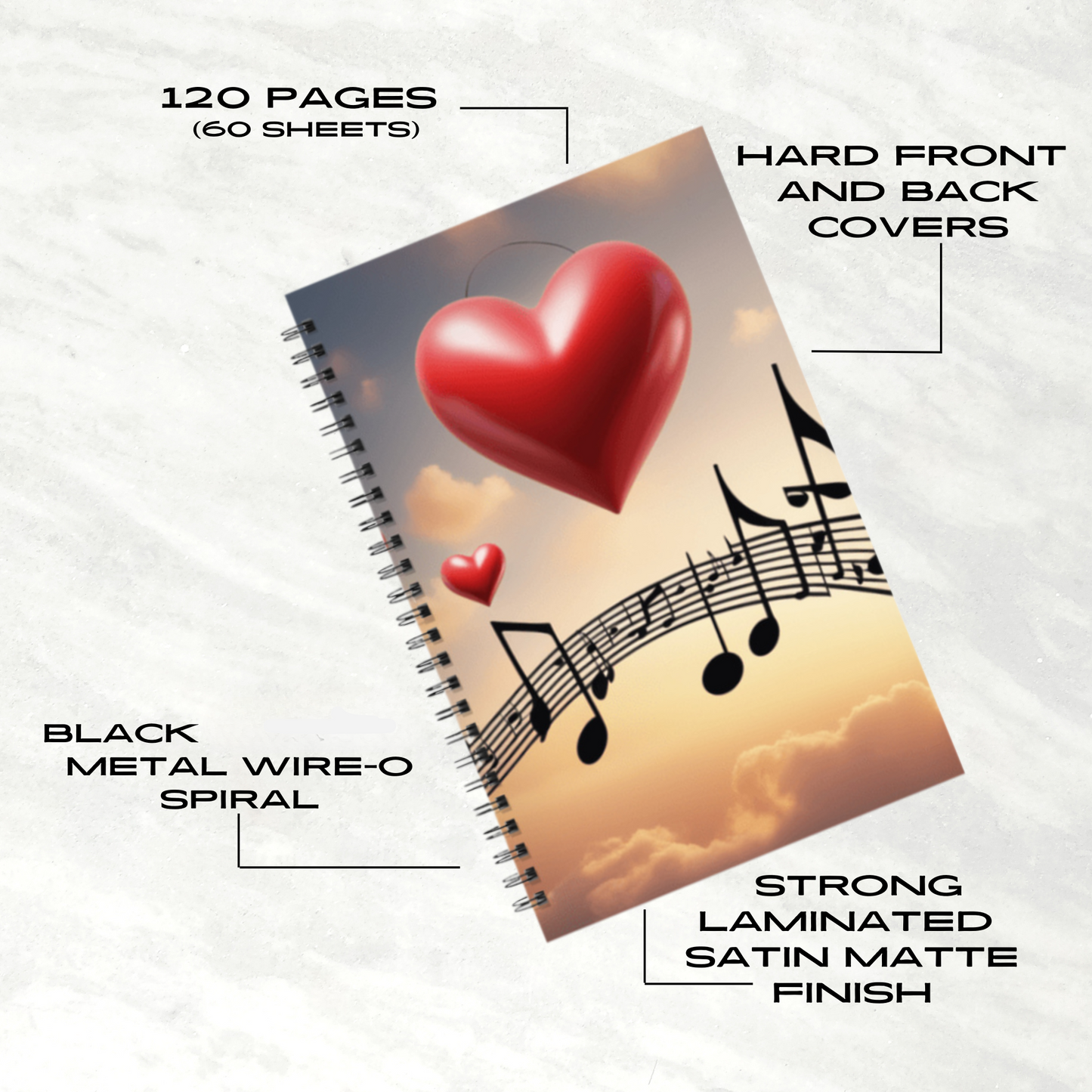 Melodic Hearts 5.5”x8.5" Hardcover Notebook