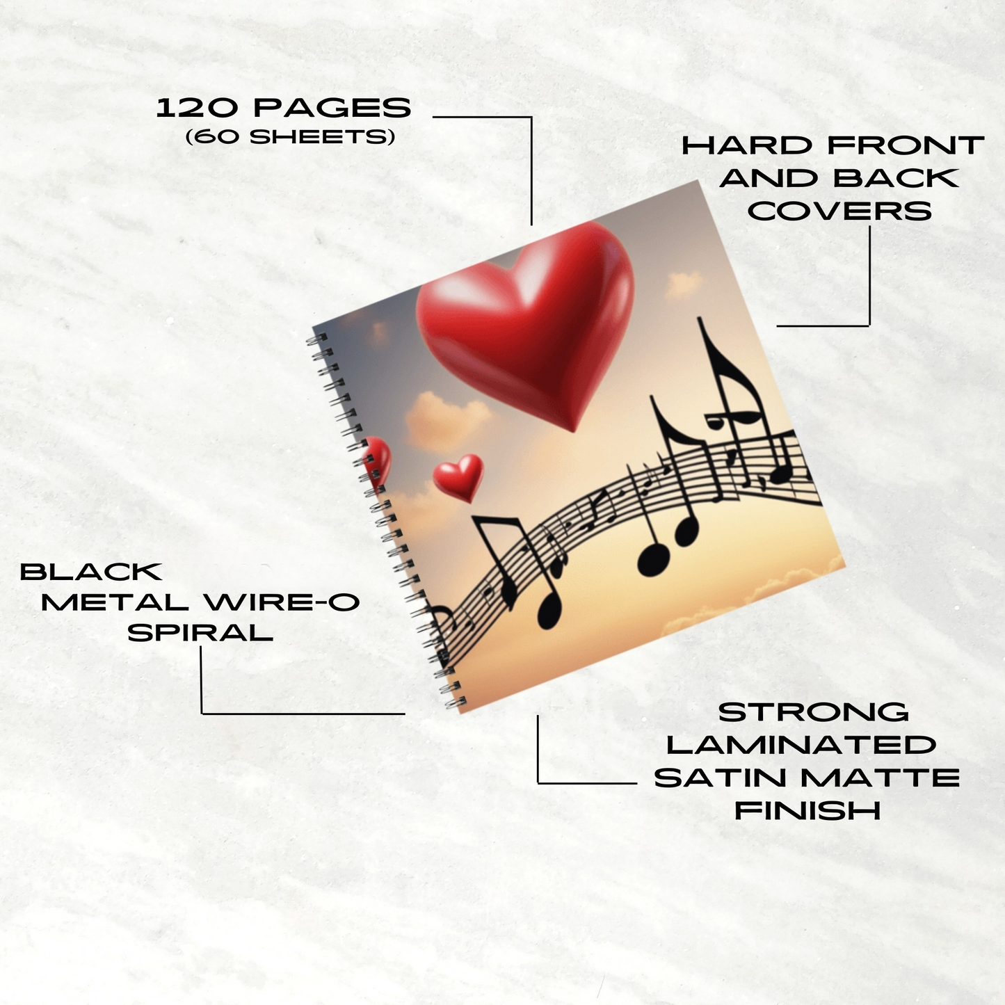 Melodic Hearts 8.5"x8.5" Hardcover Notebook