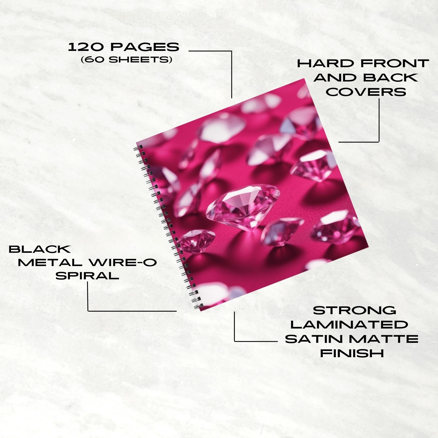 Pink Diamond Sparkle 8.5" x 8.5" Hardcover Notebook