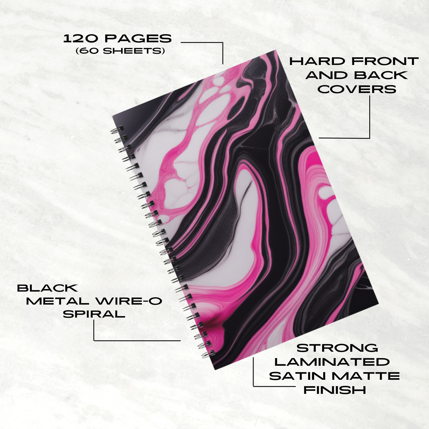 Pink Marble Rush 5.5”x8.5" Hardcover Notebook