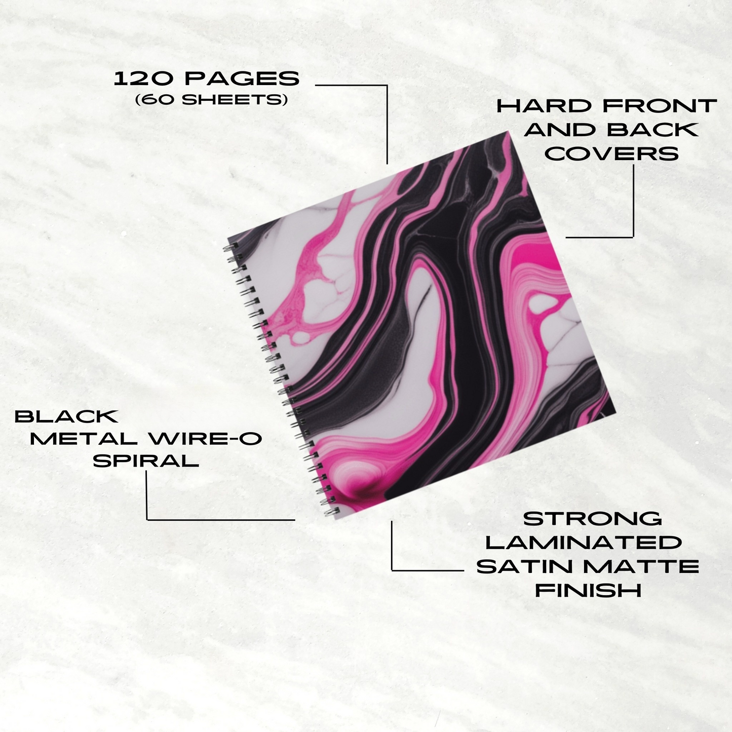 Pink Marble Rush 8.5"x8.5" Hardcover Notebook