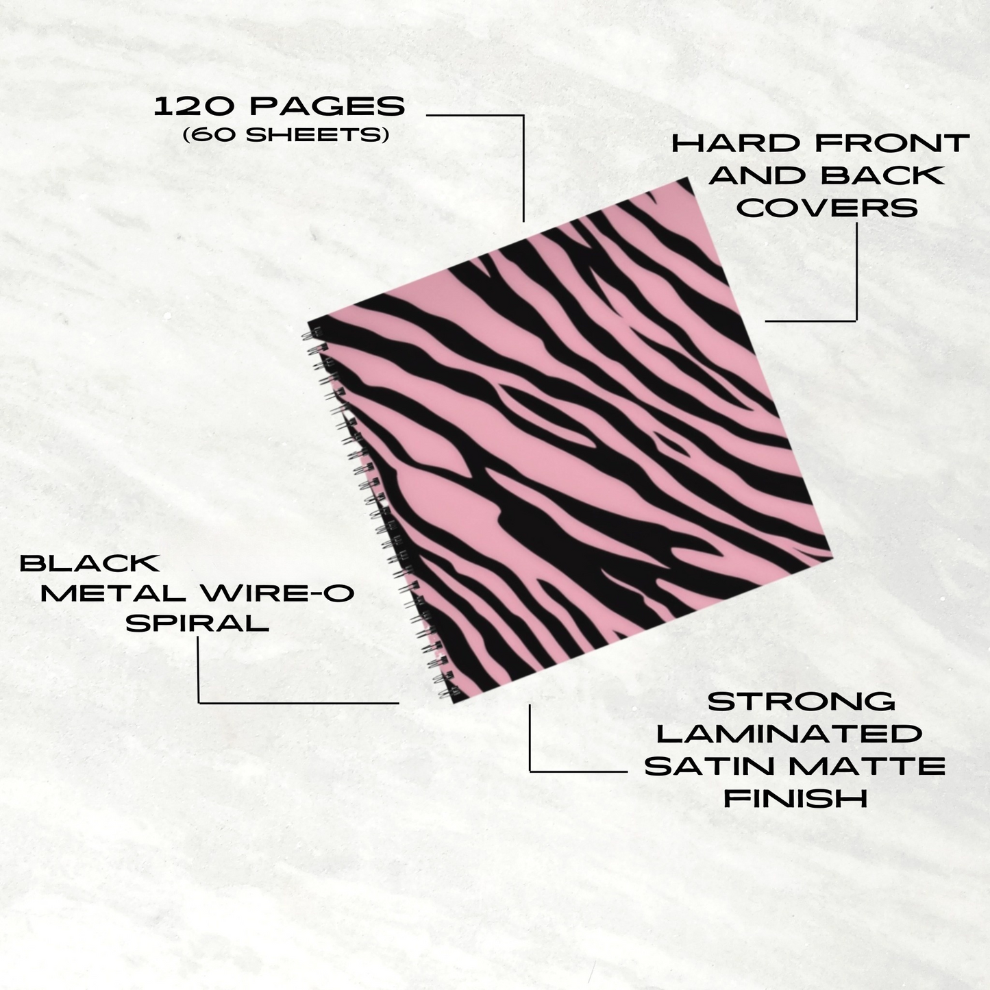 Pink Zebra Rush 8.5”x8.5” Hardcover Notebook
