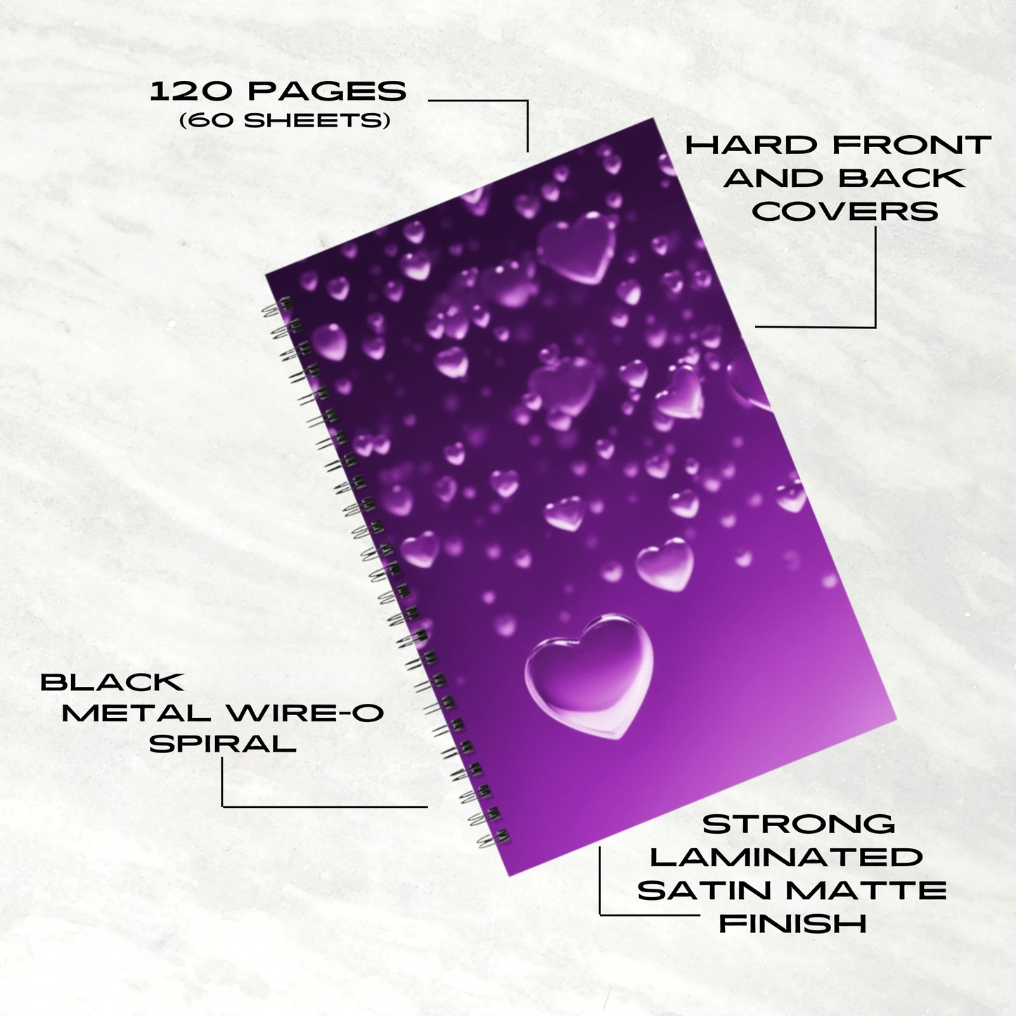 Purple Heart Shower 5.5"x8.5" Hardcover Notebook