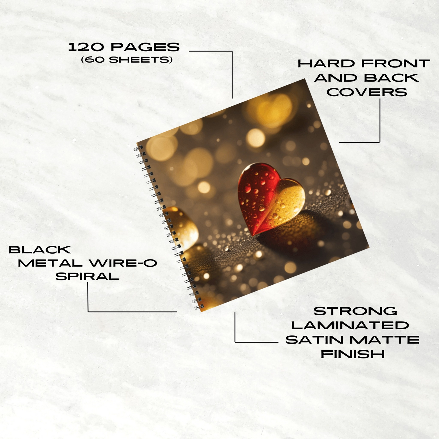 Radiant Heart Glow 8.5"x8.5" Hardcover Notebook