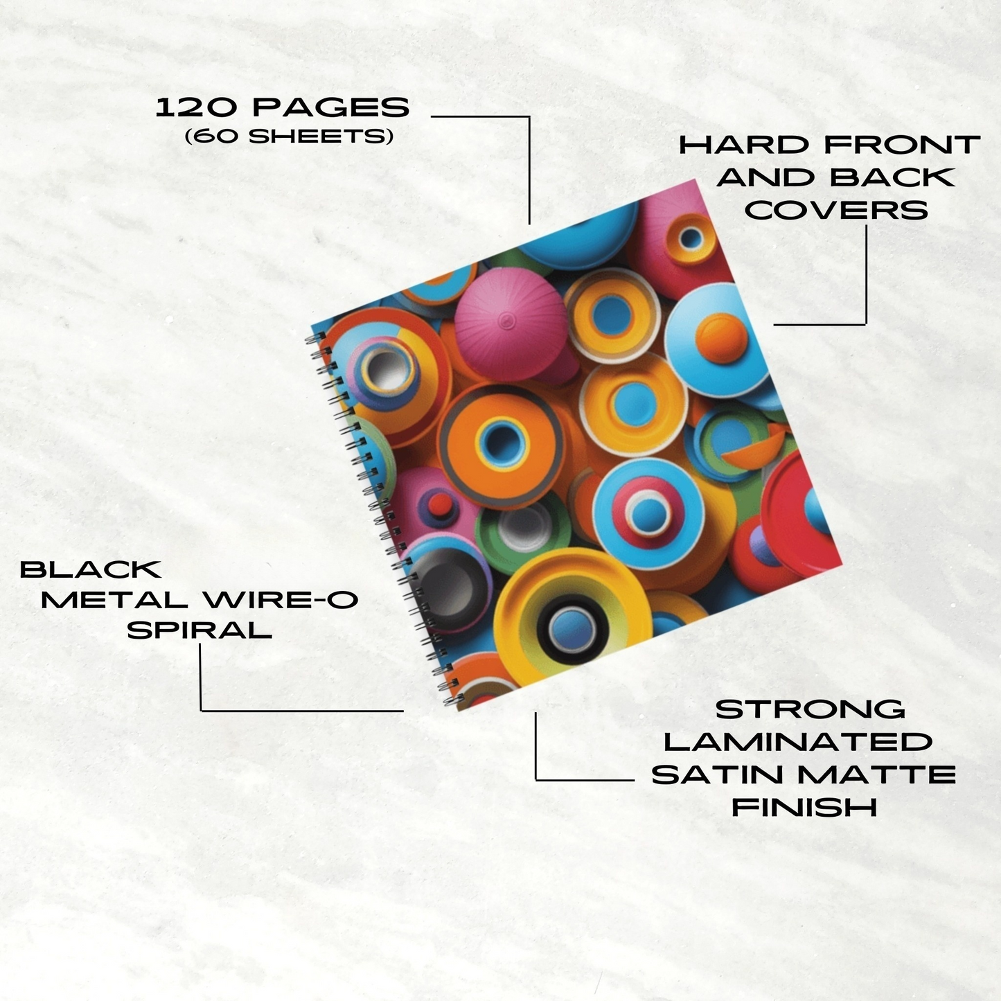 Retro Rings 8.5"x8.5" Hardcover Notebook