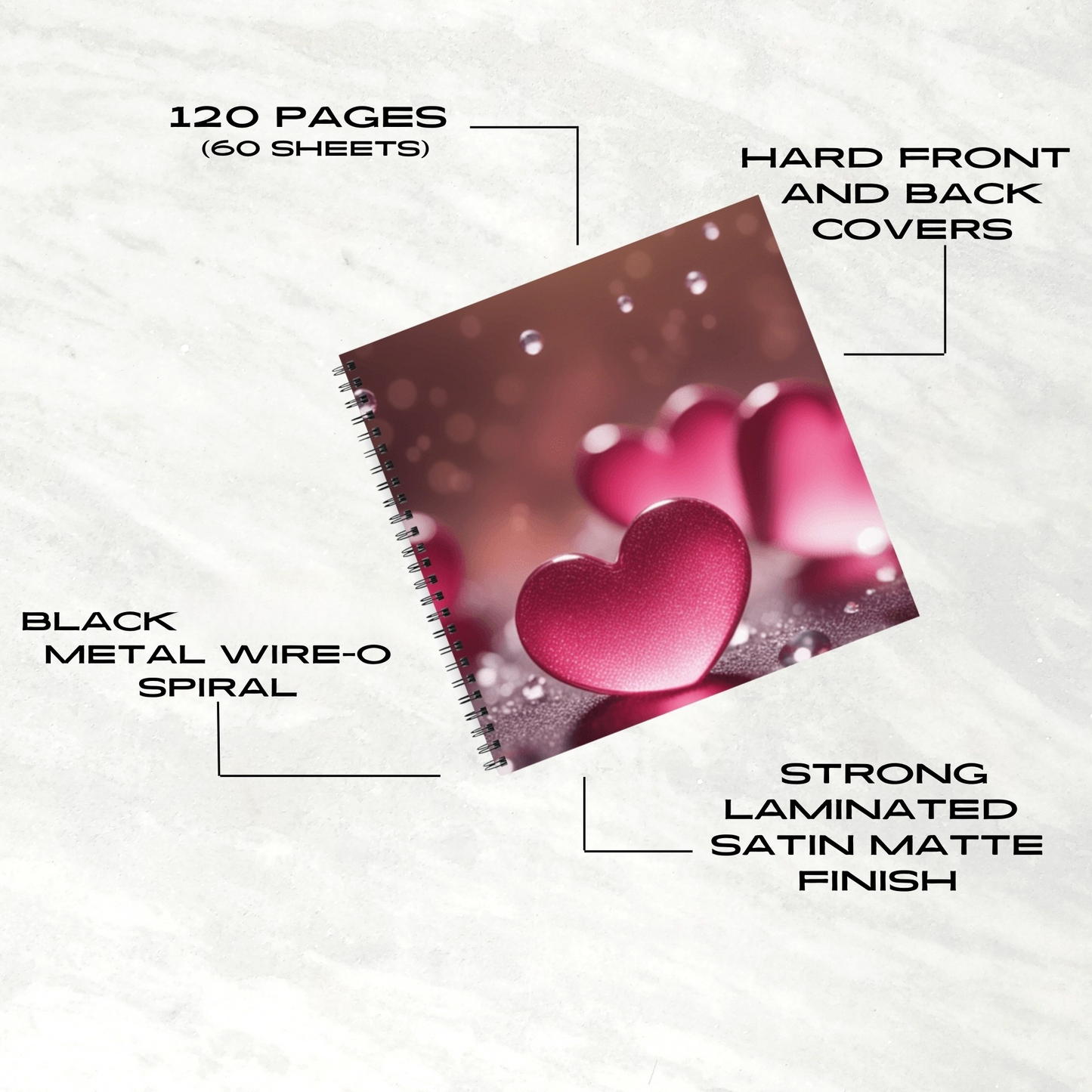 Romantic Heart Splash 8.5"x8.5" Hardcover Notebook
