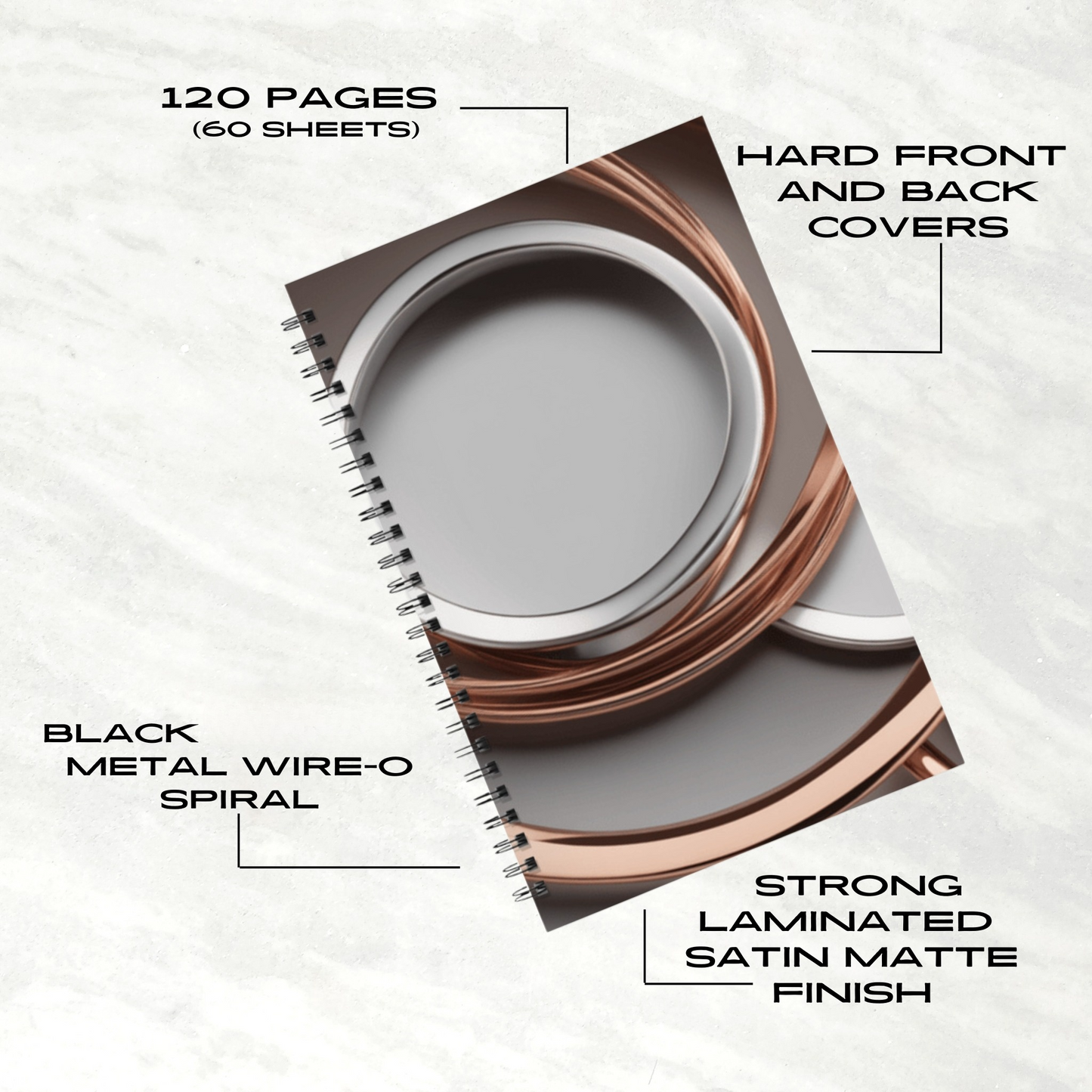 Rose Gold Waves 5.5"x8.5" Hardcover Notebook