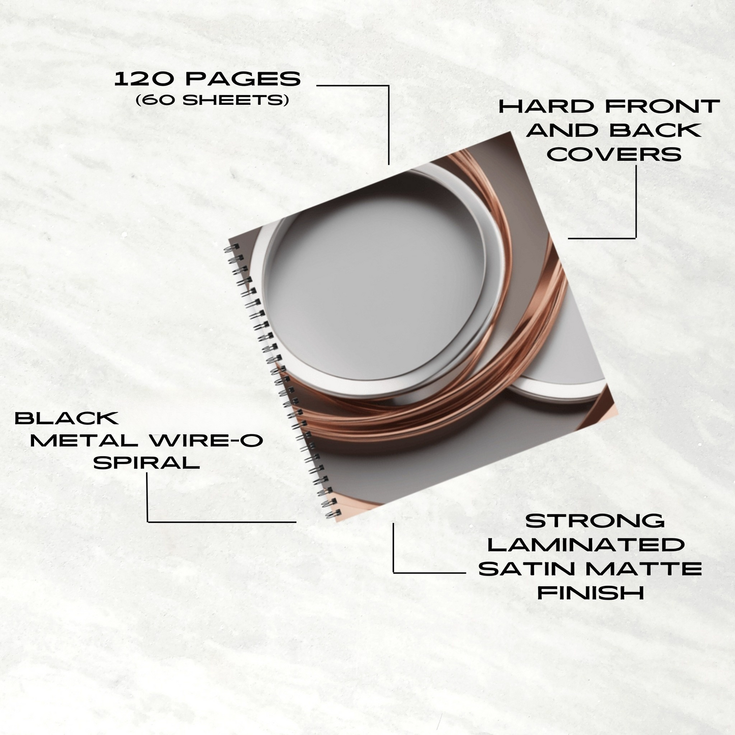 Rose Gold Waves 8.5"x8.5" Hardcover Notebook