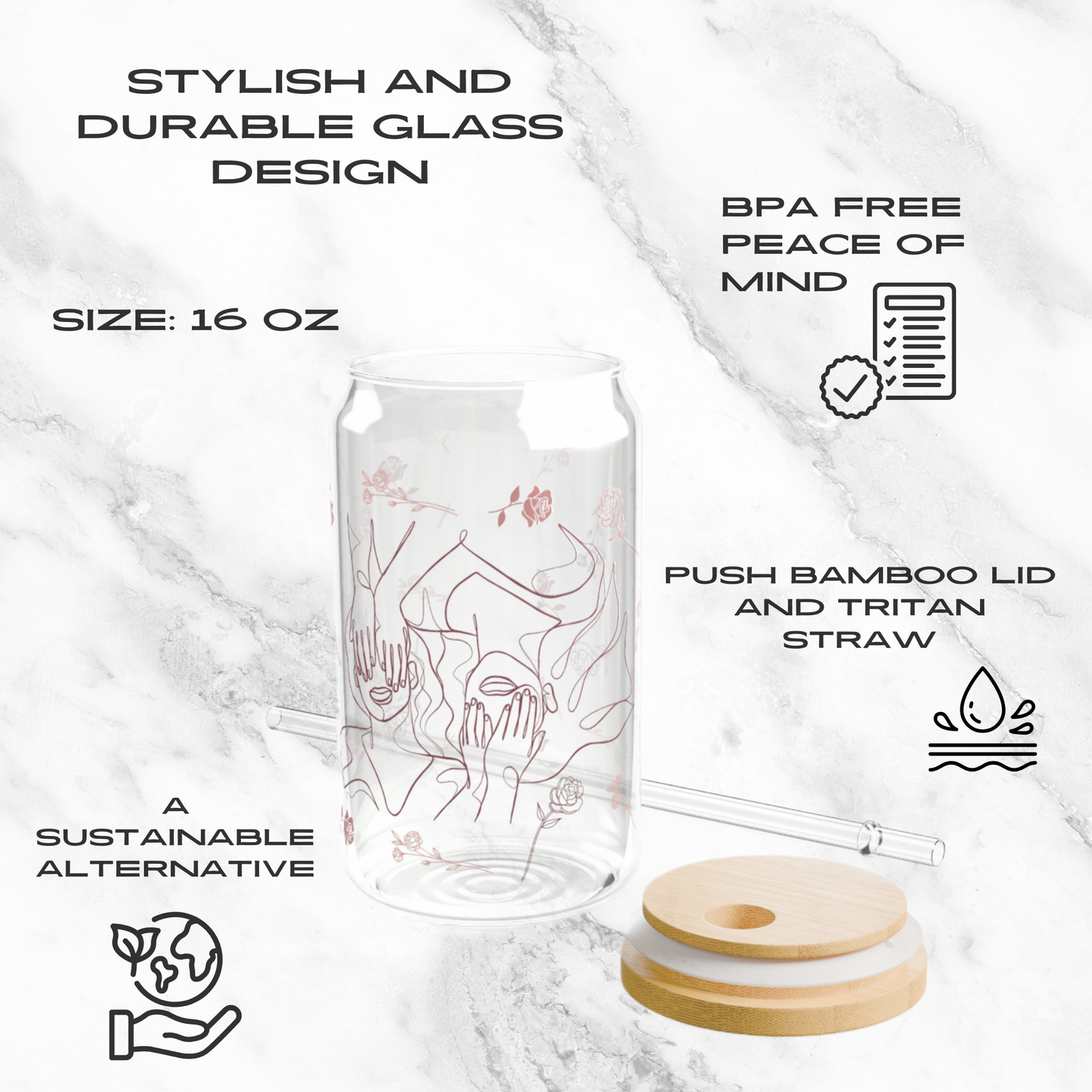 Whimsy Rosé 16oz Glass Tumbler | Soda Can