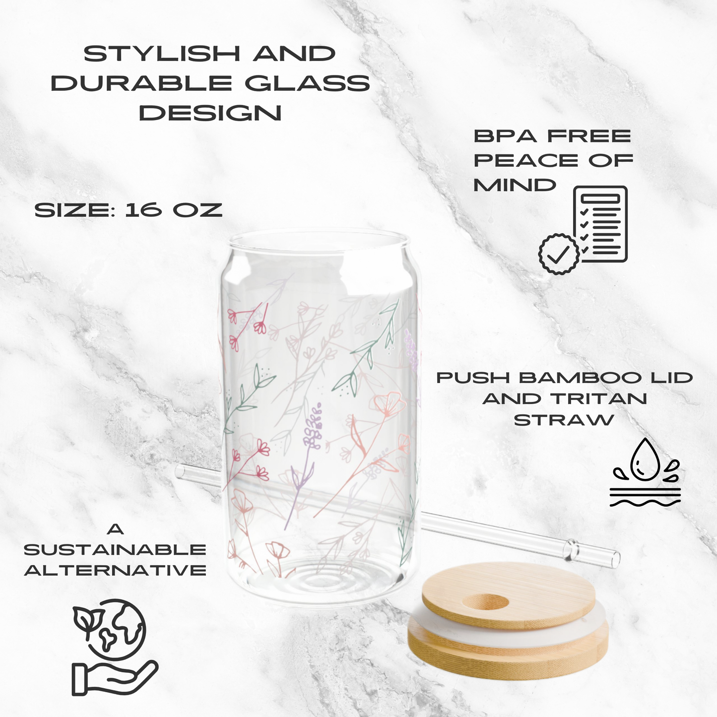 Wildflower Fields 16oz Glass Tumbler | Soda Can