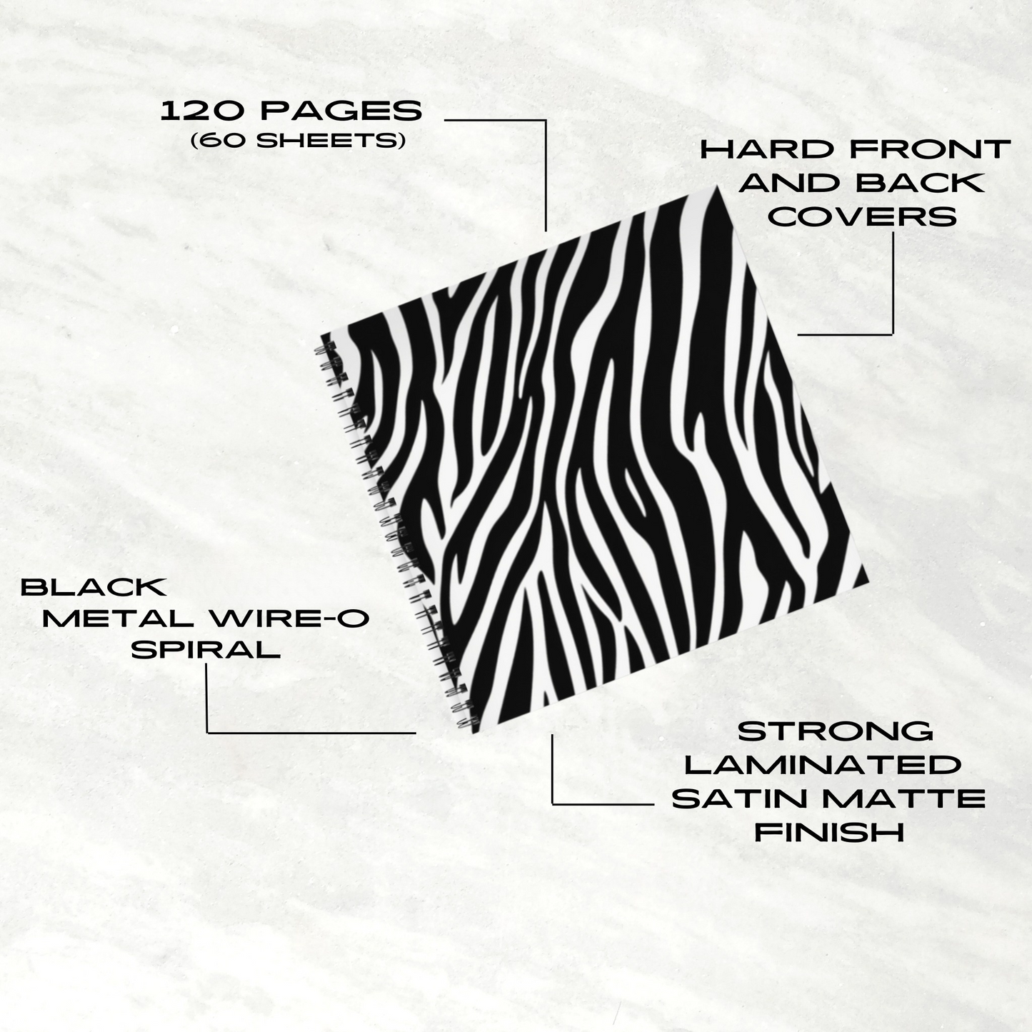 Zebra Zen 8.5”x8.5” Hardcover Notebook
