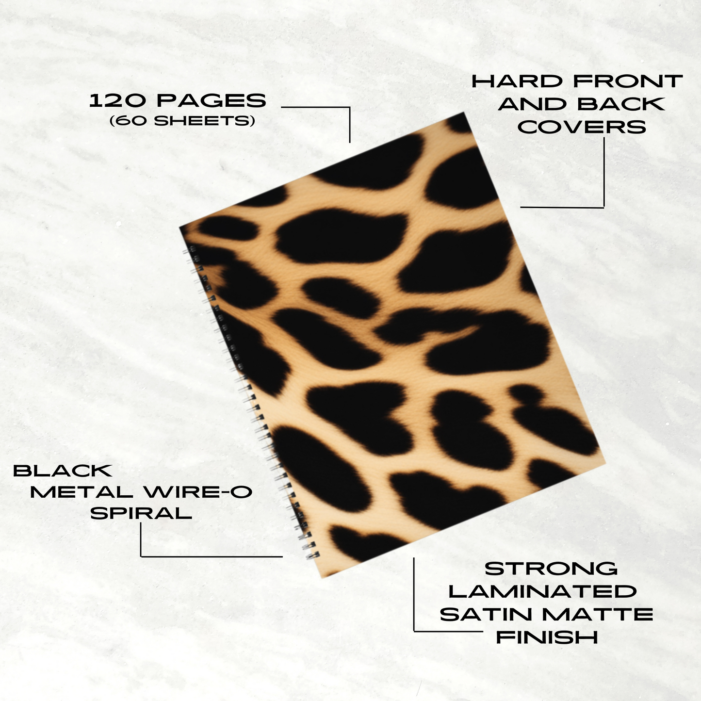 Cheetah Charm 8.5”x11” Hardcover Notebook