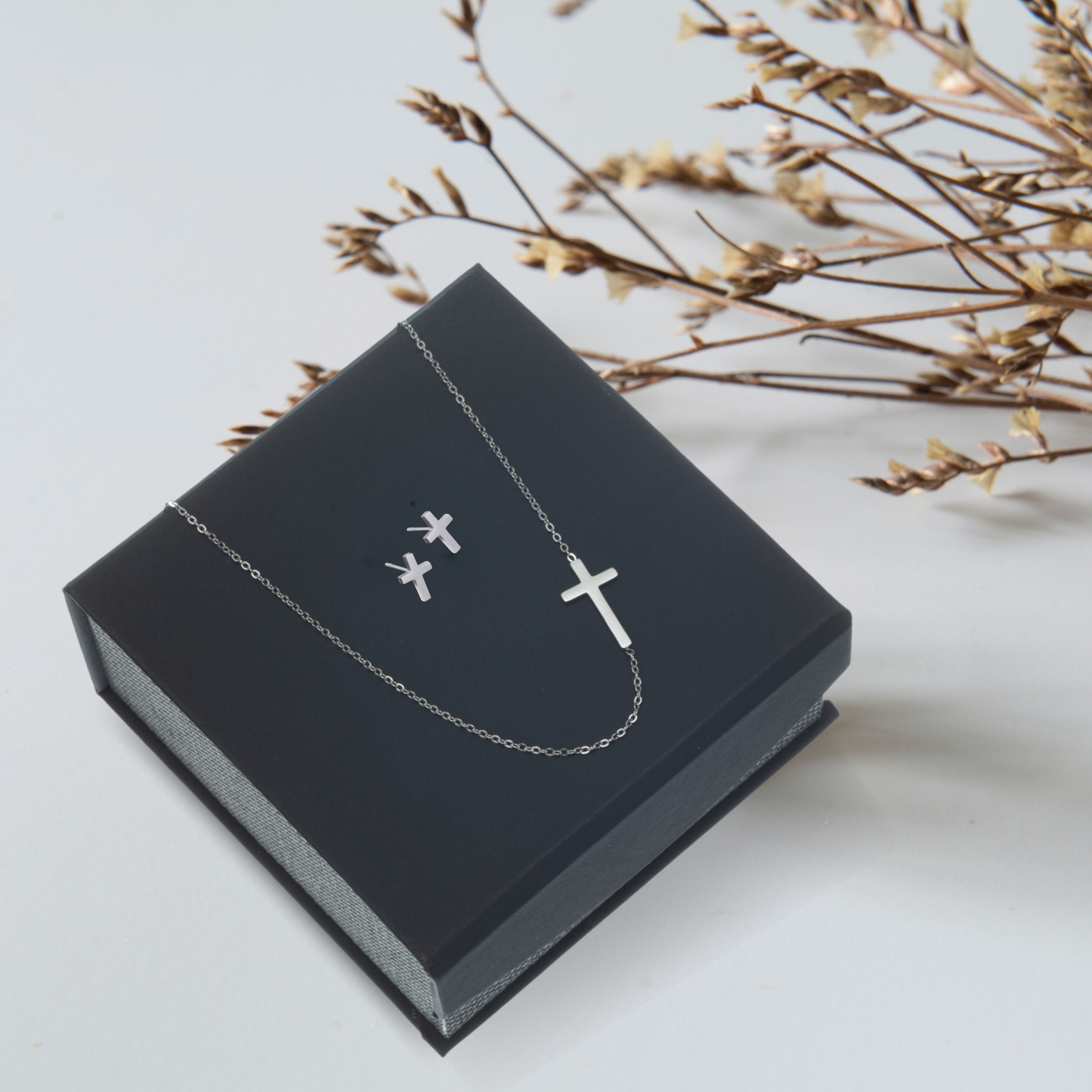 Embraced by Love - Sideways Cross Necklace and Earring Set